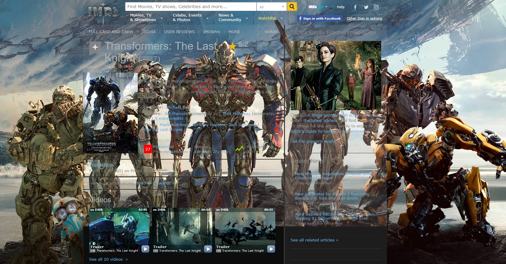 The Transformers 5 IMDB page has a custom background that makes it pretty much unreadable. r
