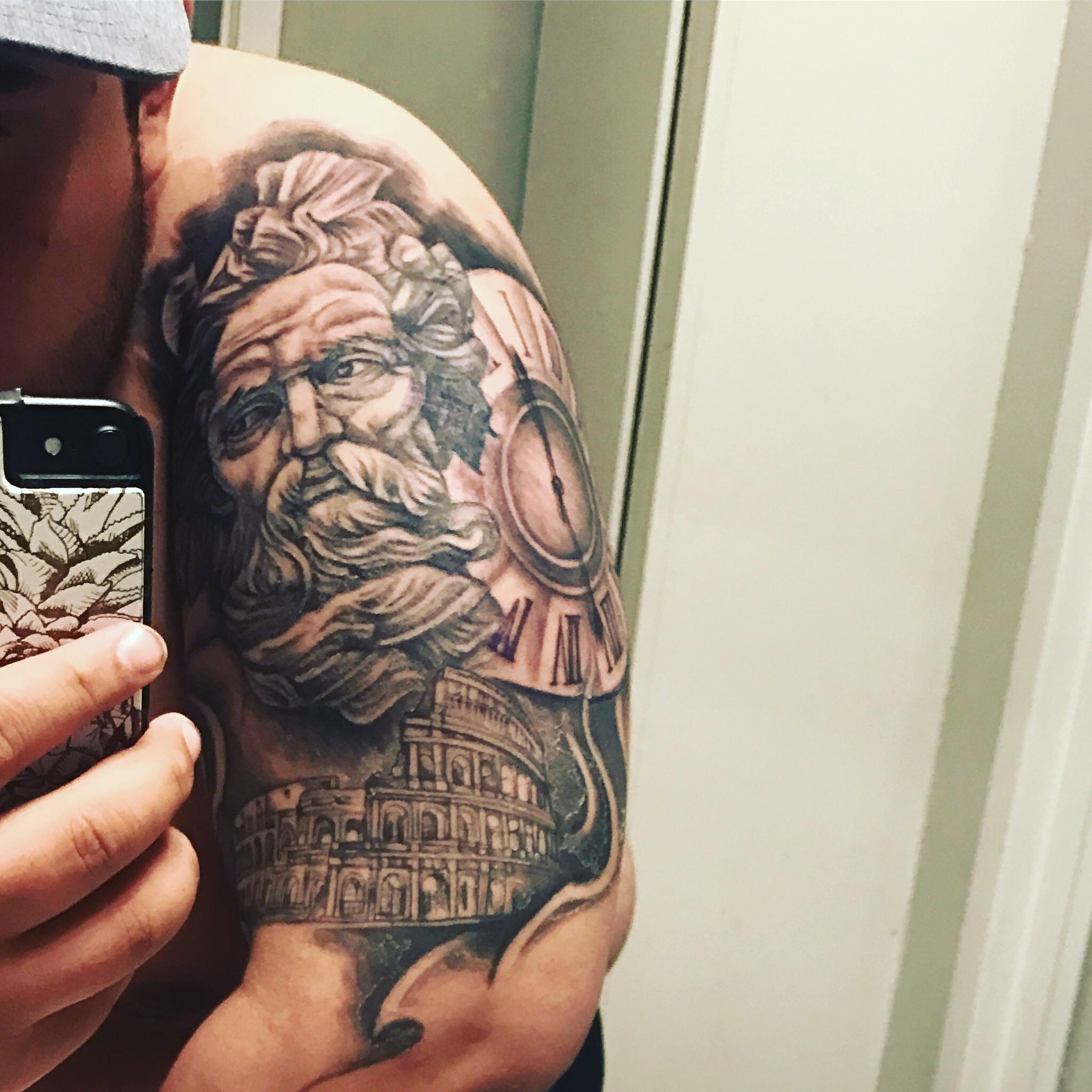 Start of my Ancient greek/roman half sleeve by Kiro Bad