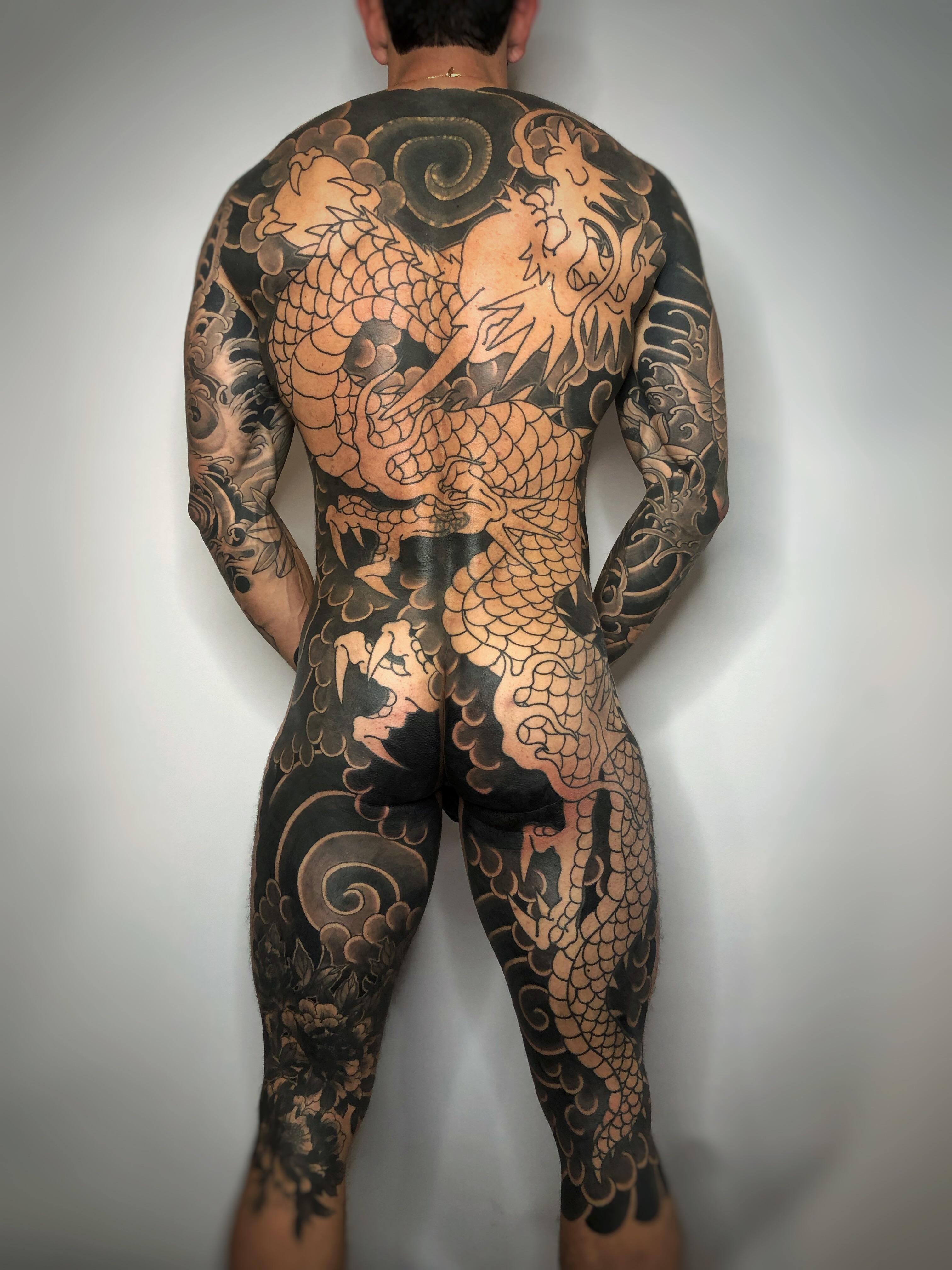 Dragon back piece in progress by Josh Carter at Dame of