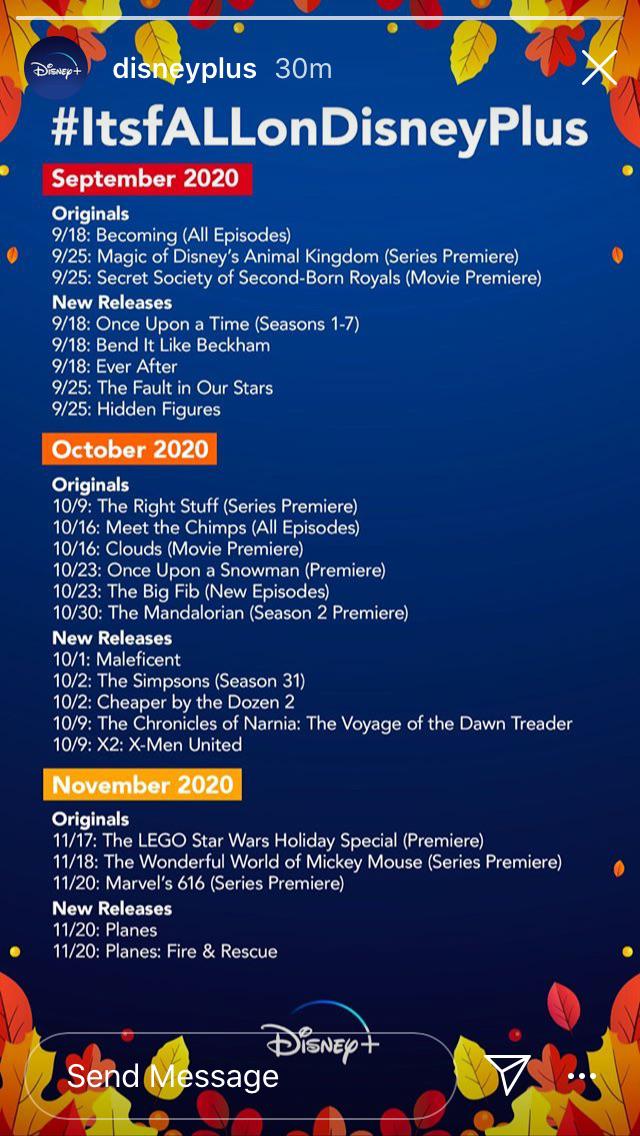 Fall release schedule from Disney Plus Instagram r/DisneyPlus