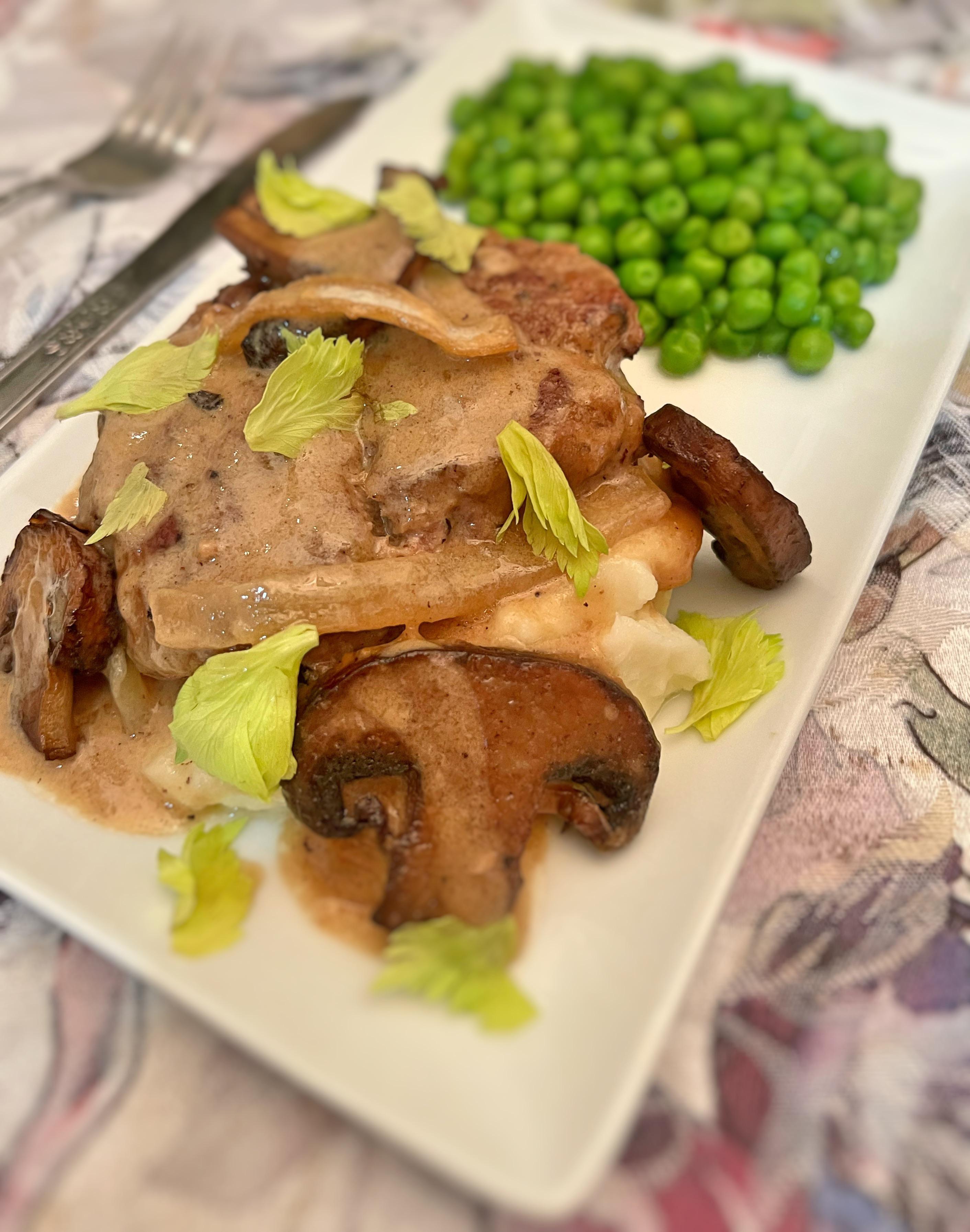 Salisbury Steak with Mushroom and Onion Gravy, Mashed Potatoes, and
