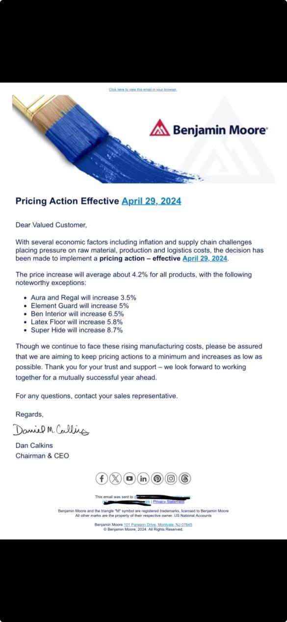 Ben Moore Price Increase r/sherwinwilliams