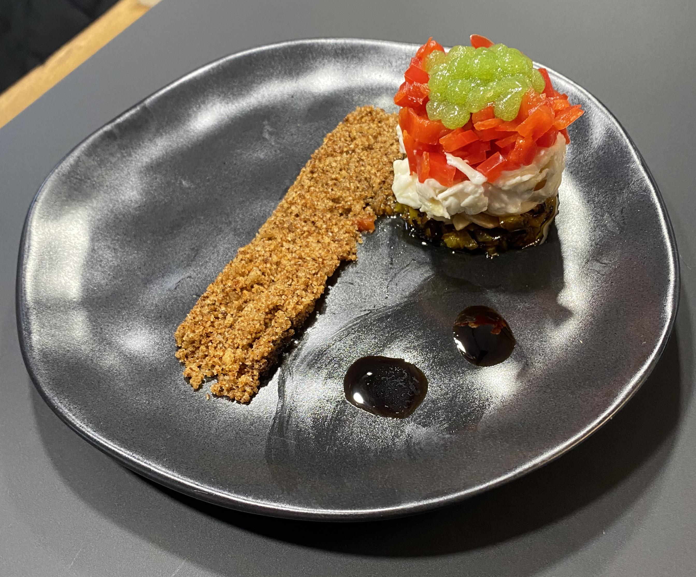 [homemade]bell pepper mozzarella salad, topped with cucumber basil
