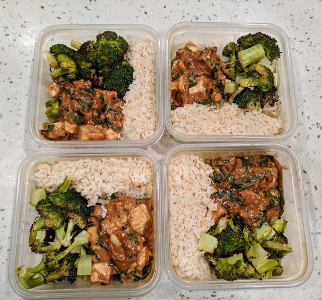 Lunch Prep Pra Ram Tofu, Roasted Broccoli, and Brown Rice r
