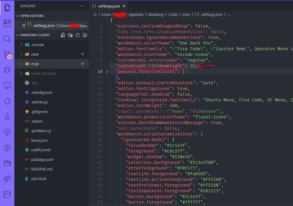 If you're like me and find the rows on the sidebar/files too small, you