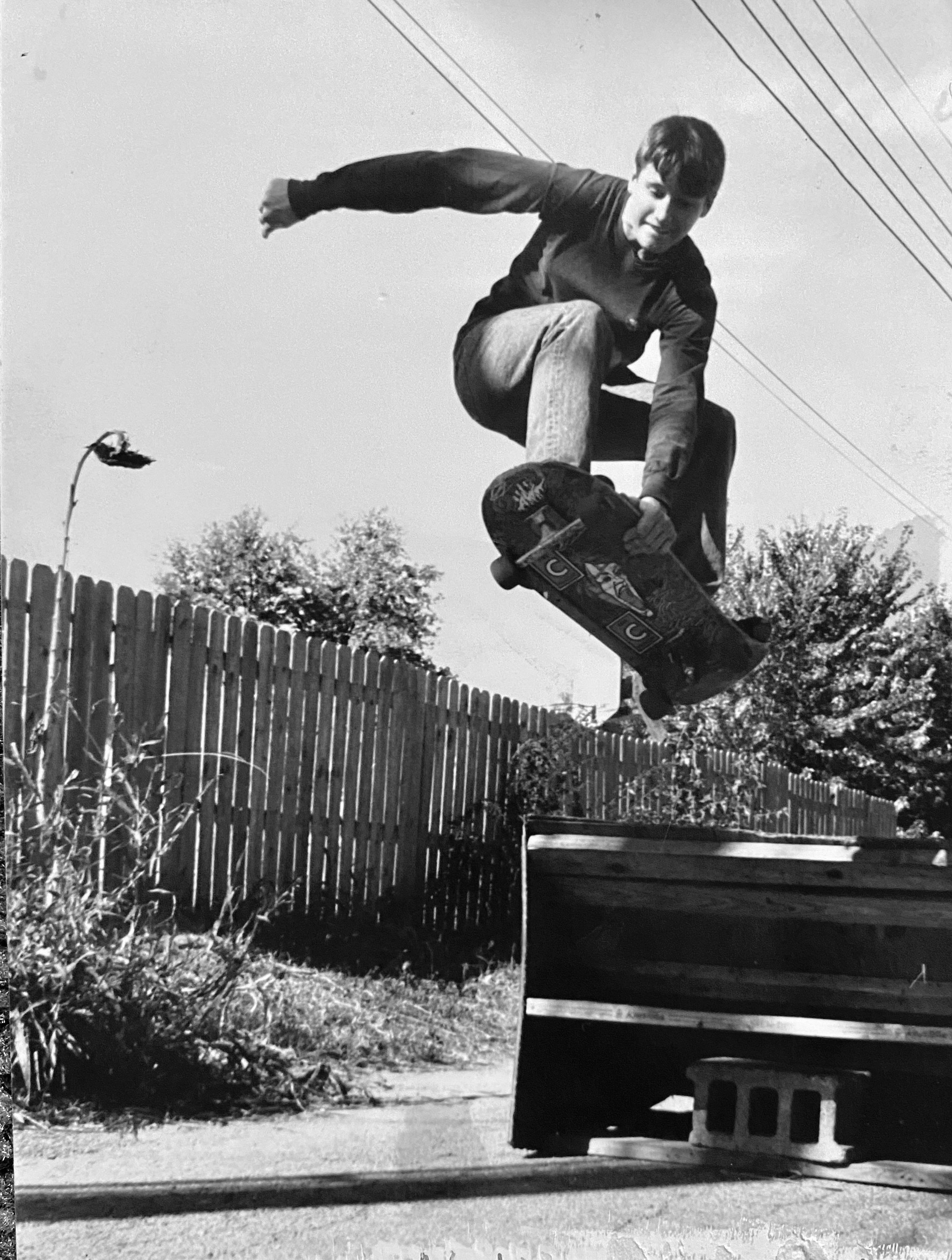 This guy blasting off a launch ramp in 1988 with a Fred Smith deck r