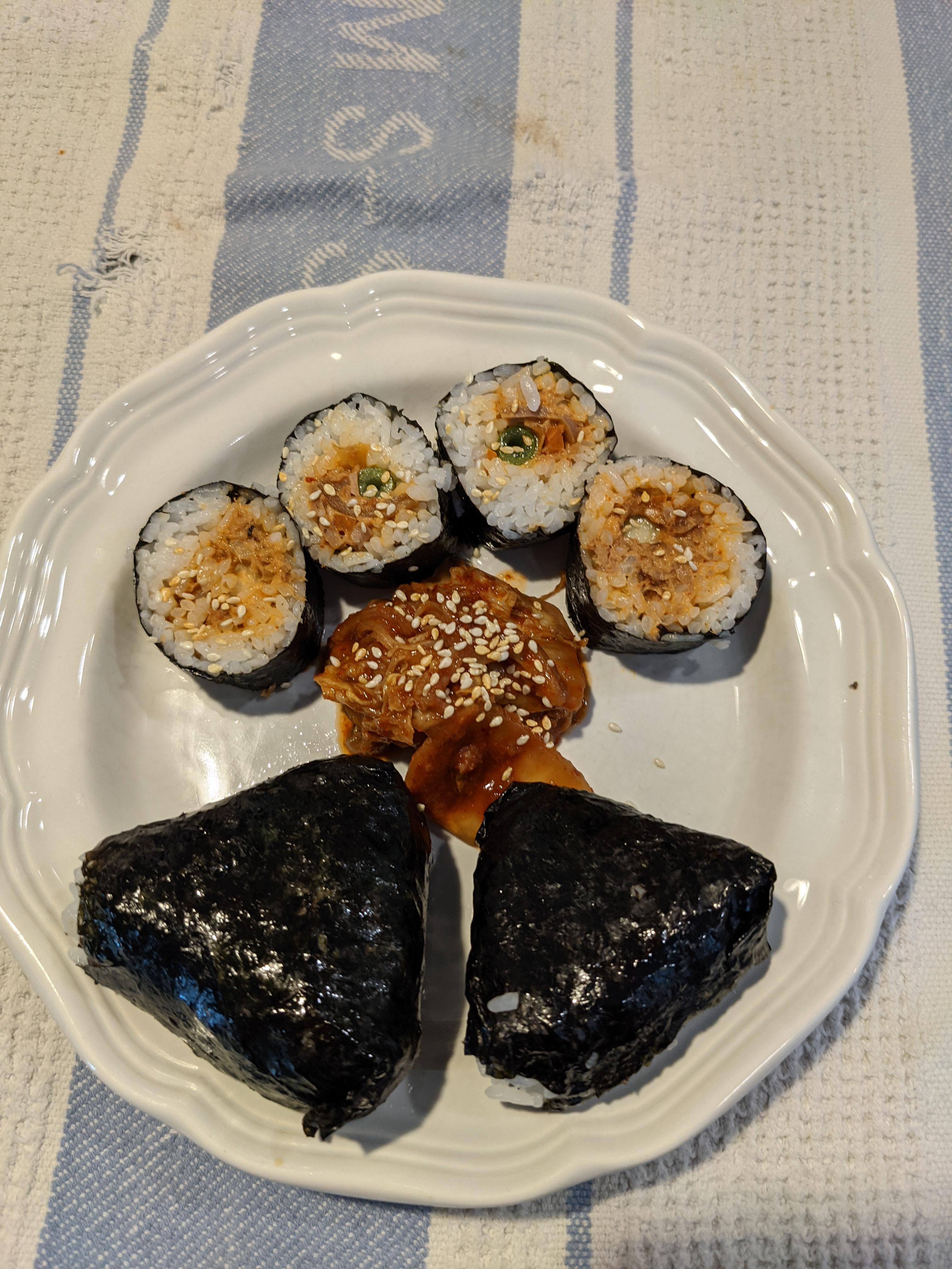 Another try at gimbap. Spicy tuna kimchi mayo rolls and bulgogi and