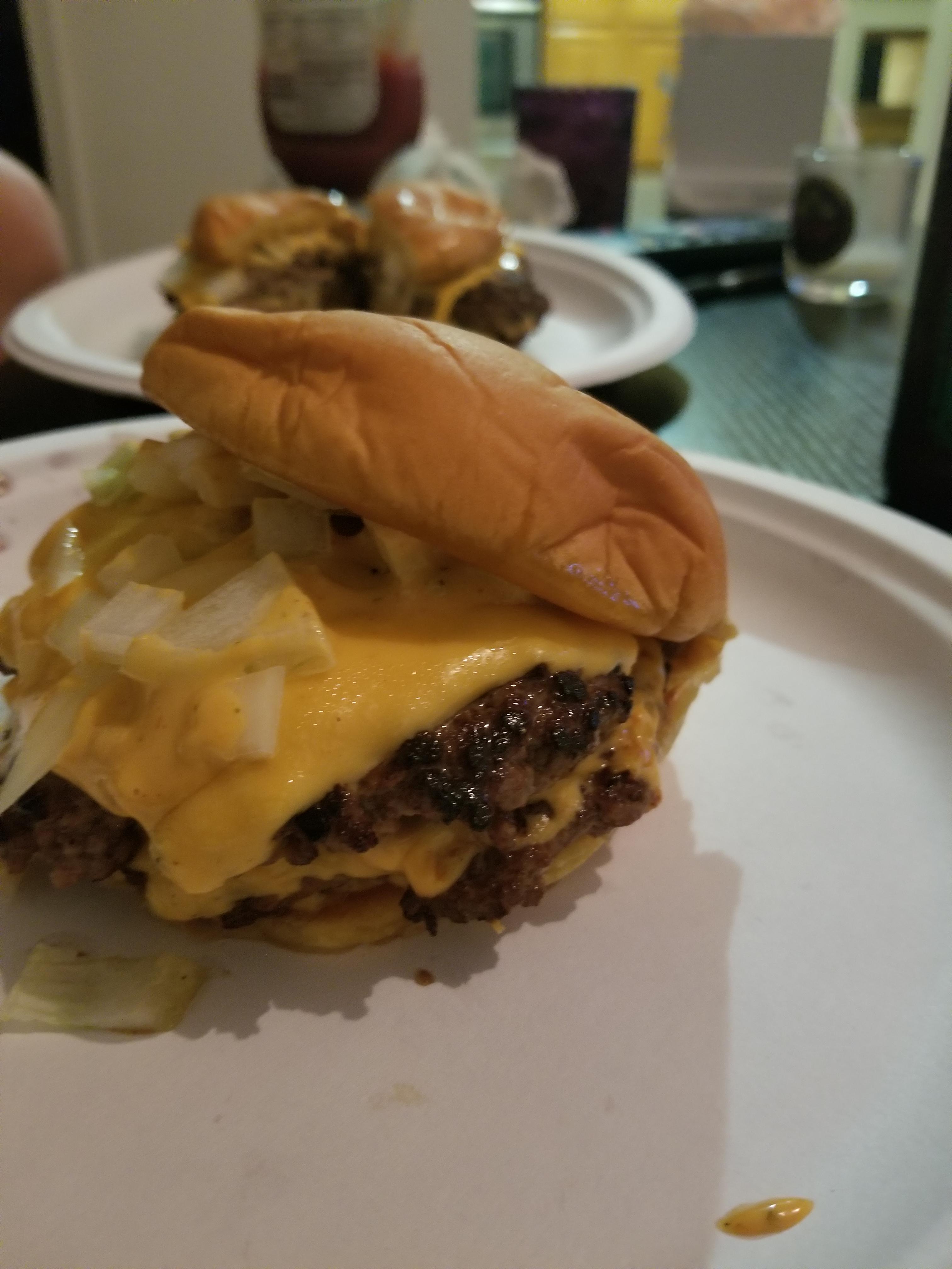 Made some double smash burgers last night. Two patties, American cheese