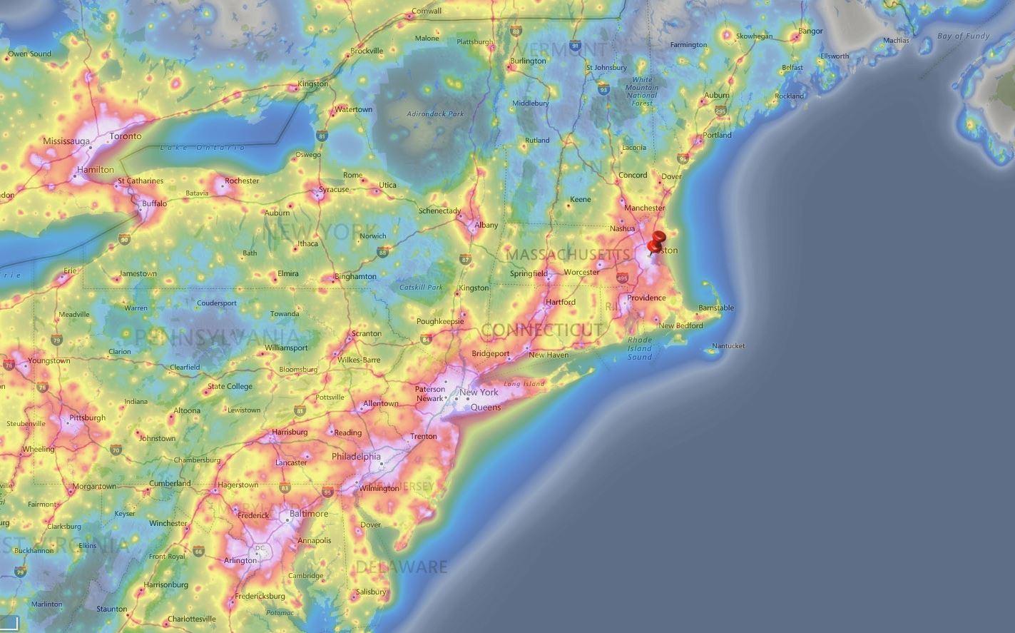 Air Pollution Boston Map Light Pollution for Boston & surrounding area (or how far you have to