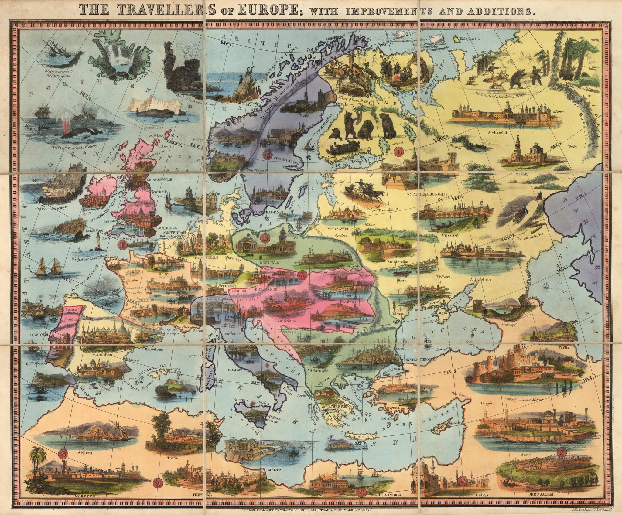 Travellers Map Of Europe The travellers of Europe, vintage travel map of Europe from 1852 europe