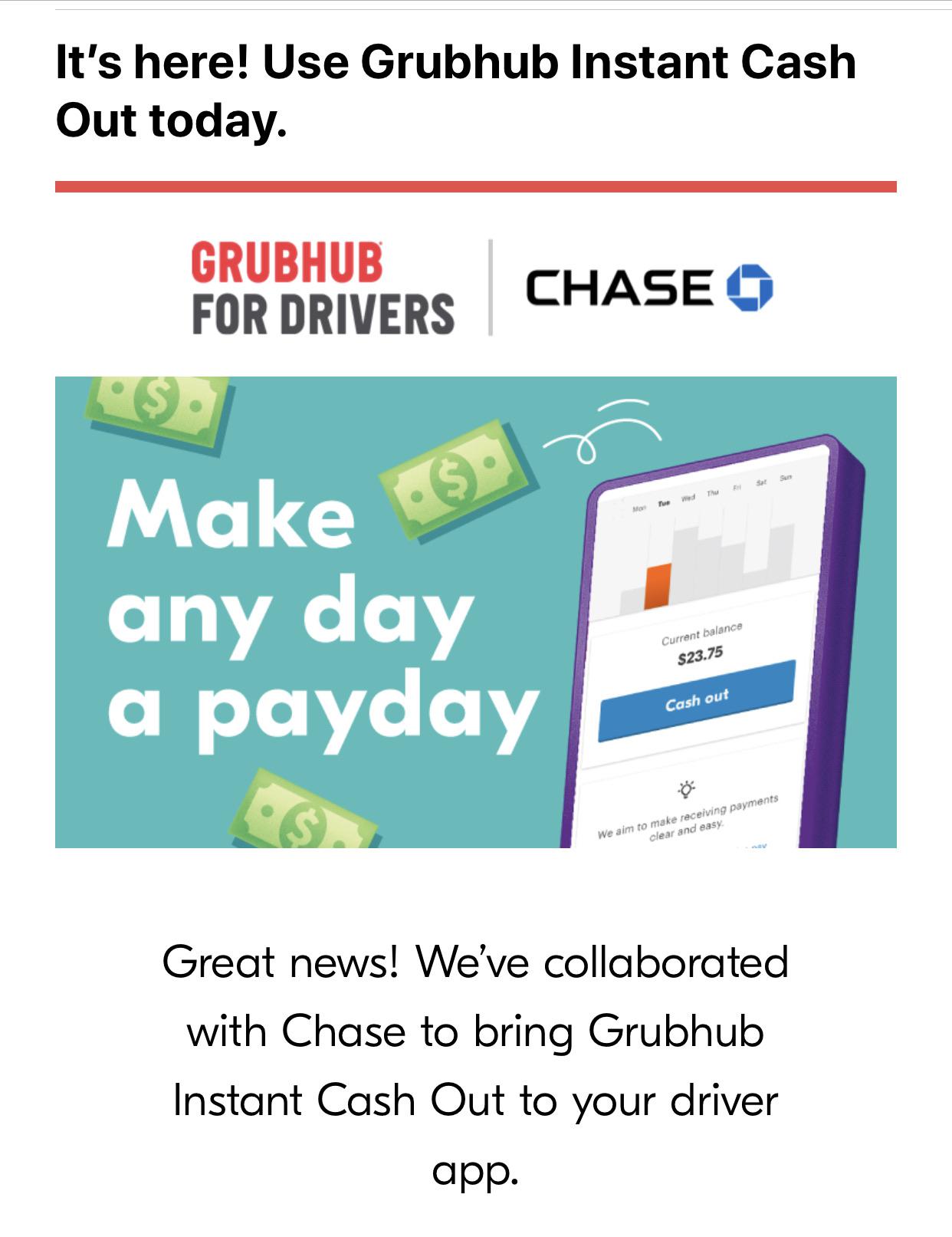 Grubhub Now Offers Instant Pay Cash Out!!! r/grubhubdrivers