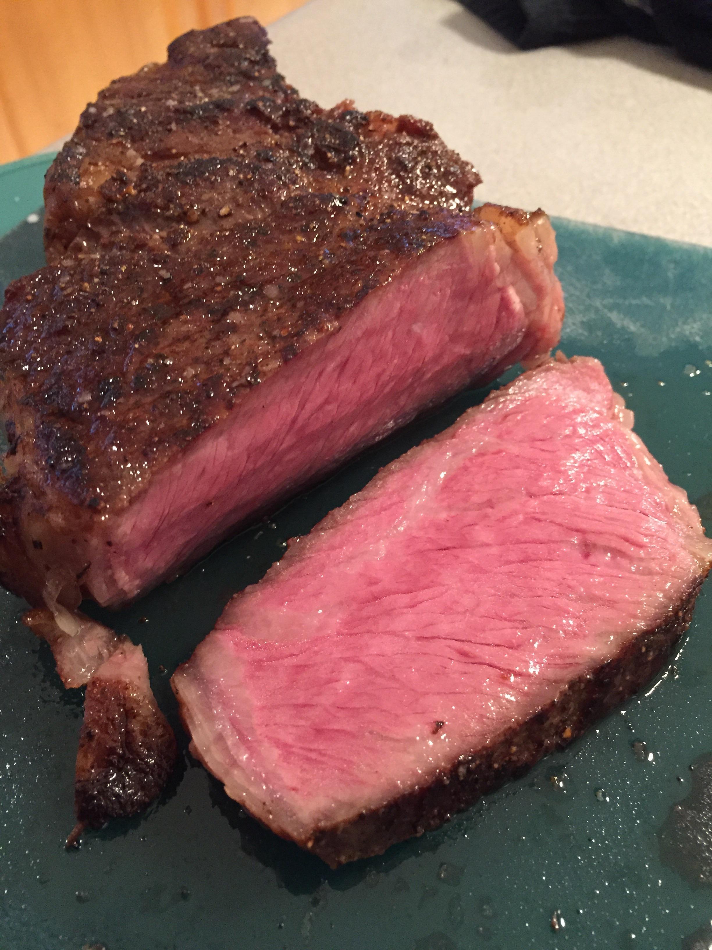 First time using sous vide method. Prime rib eye steak cooked at 133f