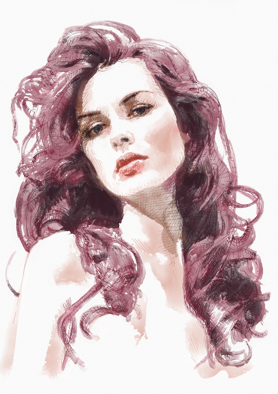 portrait of woman, ink and watercolor, A3 r/Art