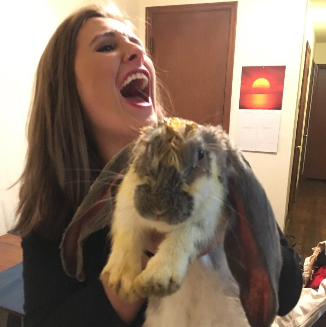 Corey and a messy, unhappy Frances r/Rabbits