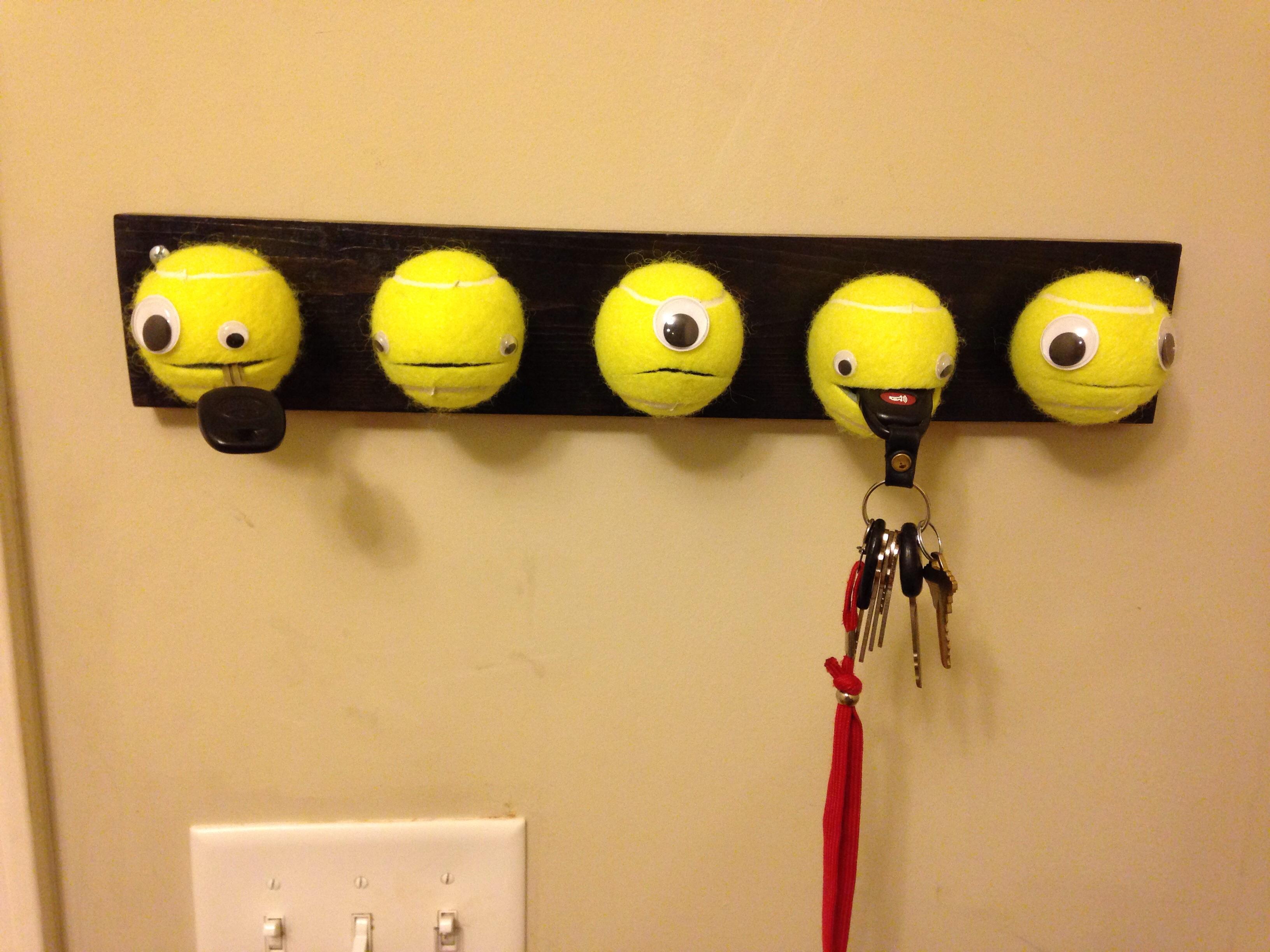 I made a Tennis Ball Key Chain holder for me and my roommates! r