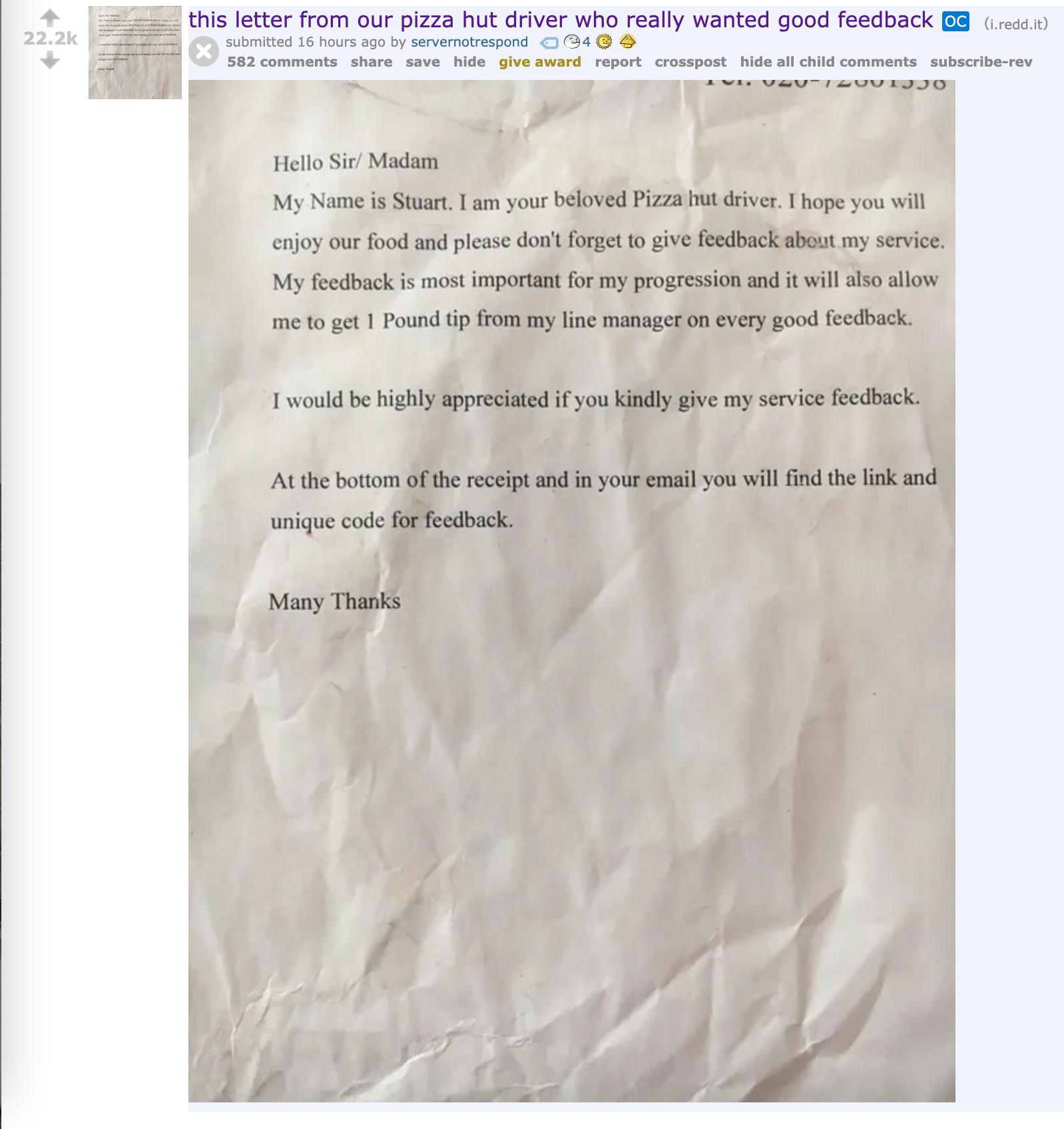 Pizza Hut requires customers to give good reviews, otherwise employees