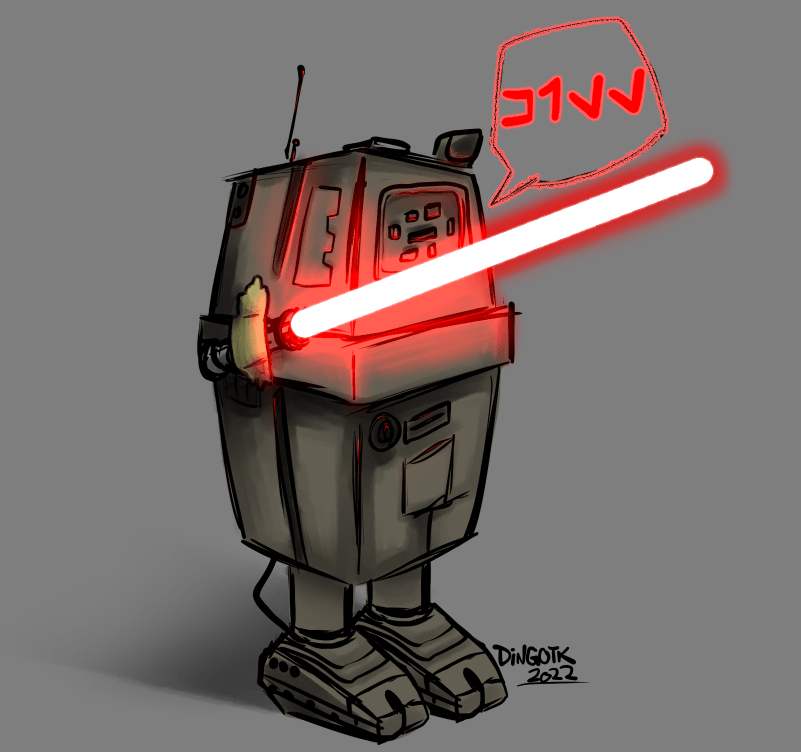 Gonk Droid with a Lightsaber taped to it Artist DingoTK r/StarWars