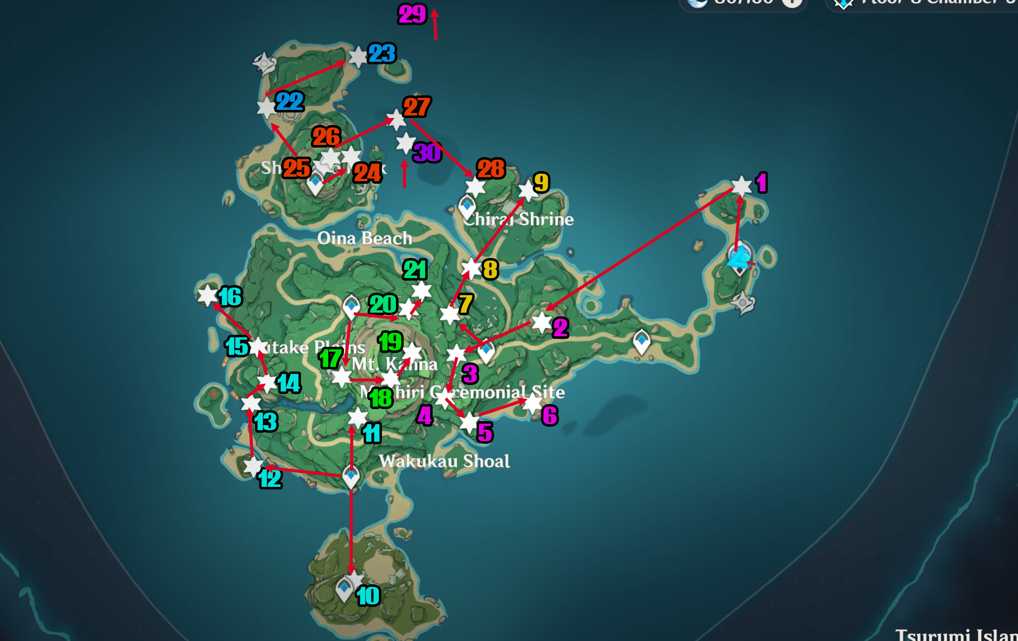 All electroculus locations in Tsurumi Island r/Genshin_Impact