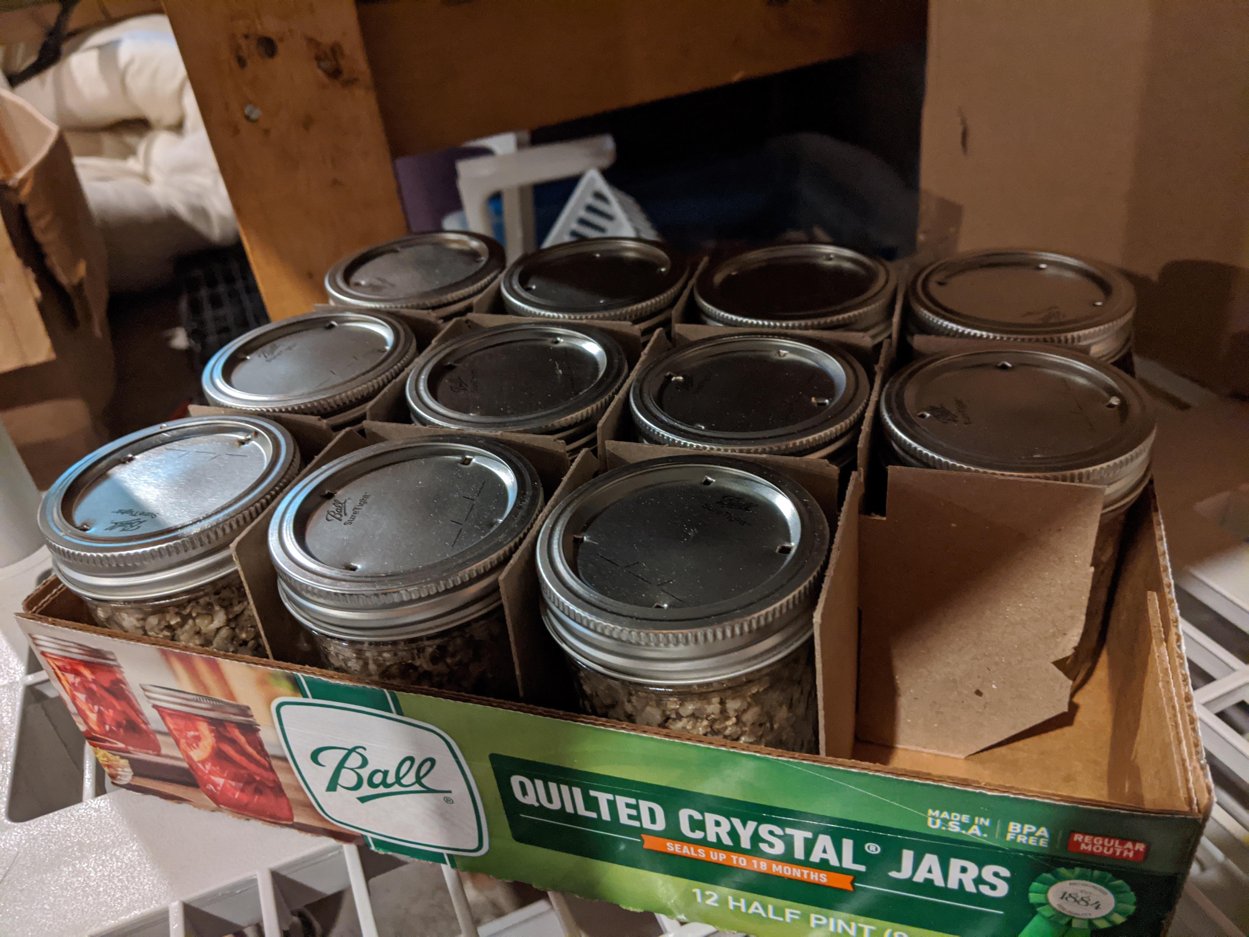 Wish me luck! Very first batch of PF Tek jars freshly inoculated! r