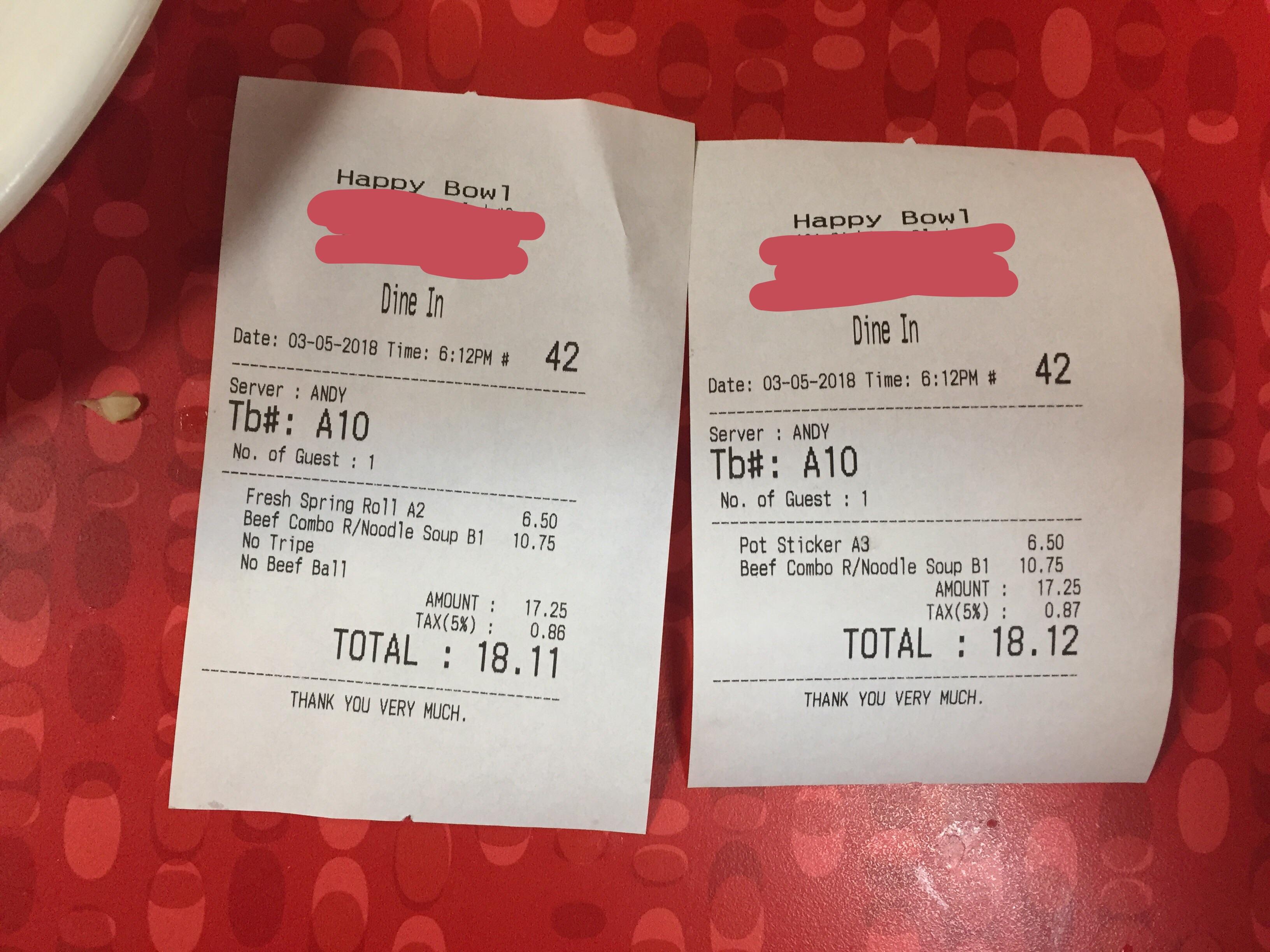 My friend and I bought the same amount of food, but I got taxed more