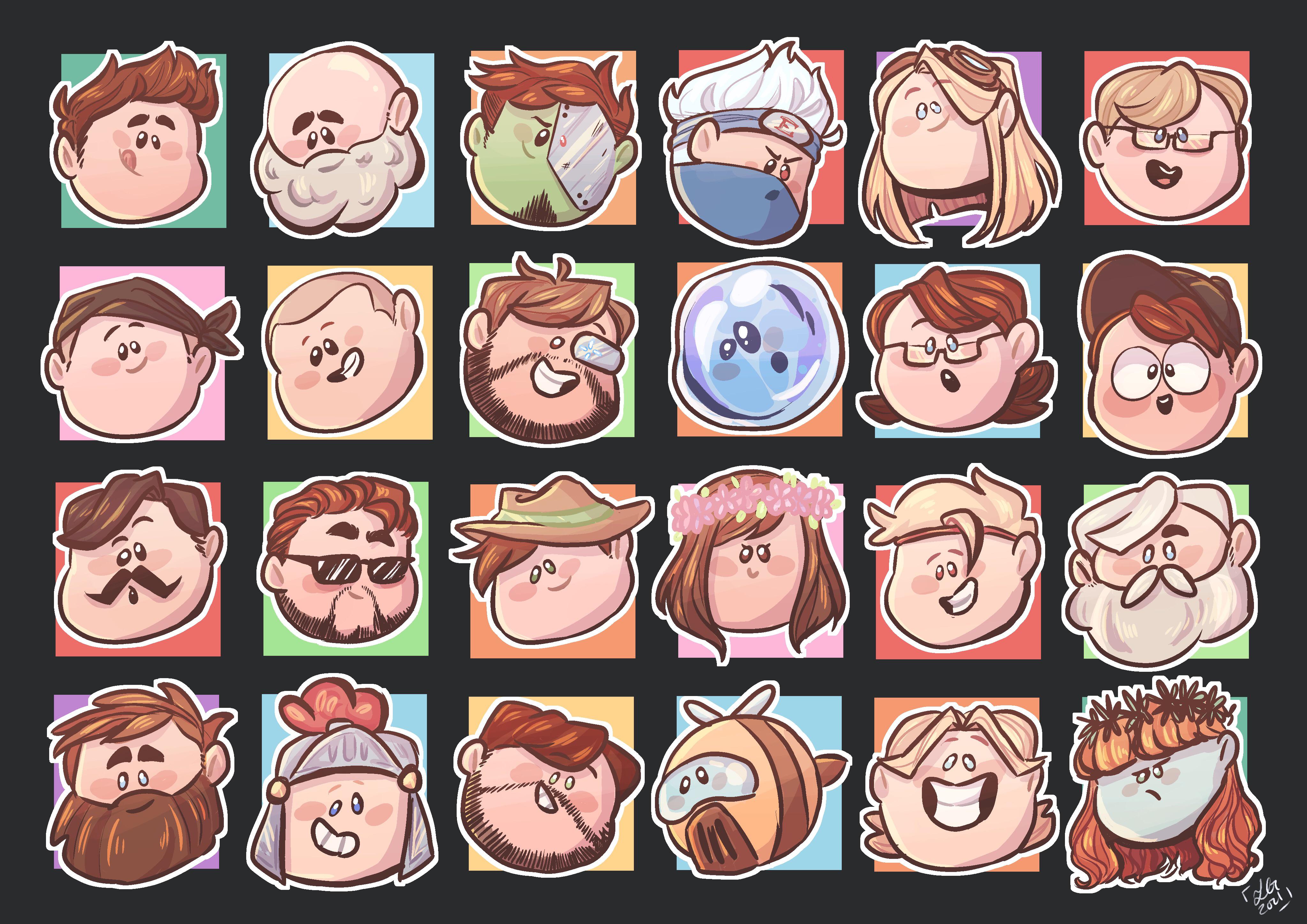 All the active hermits as little blobby heads. (Alphabetical order