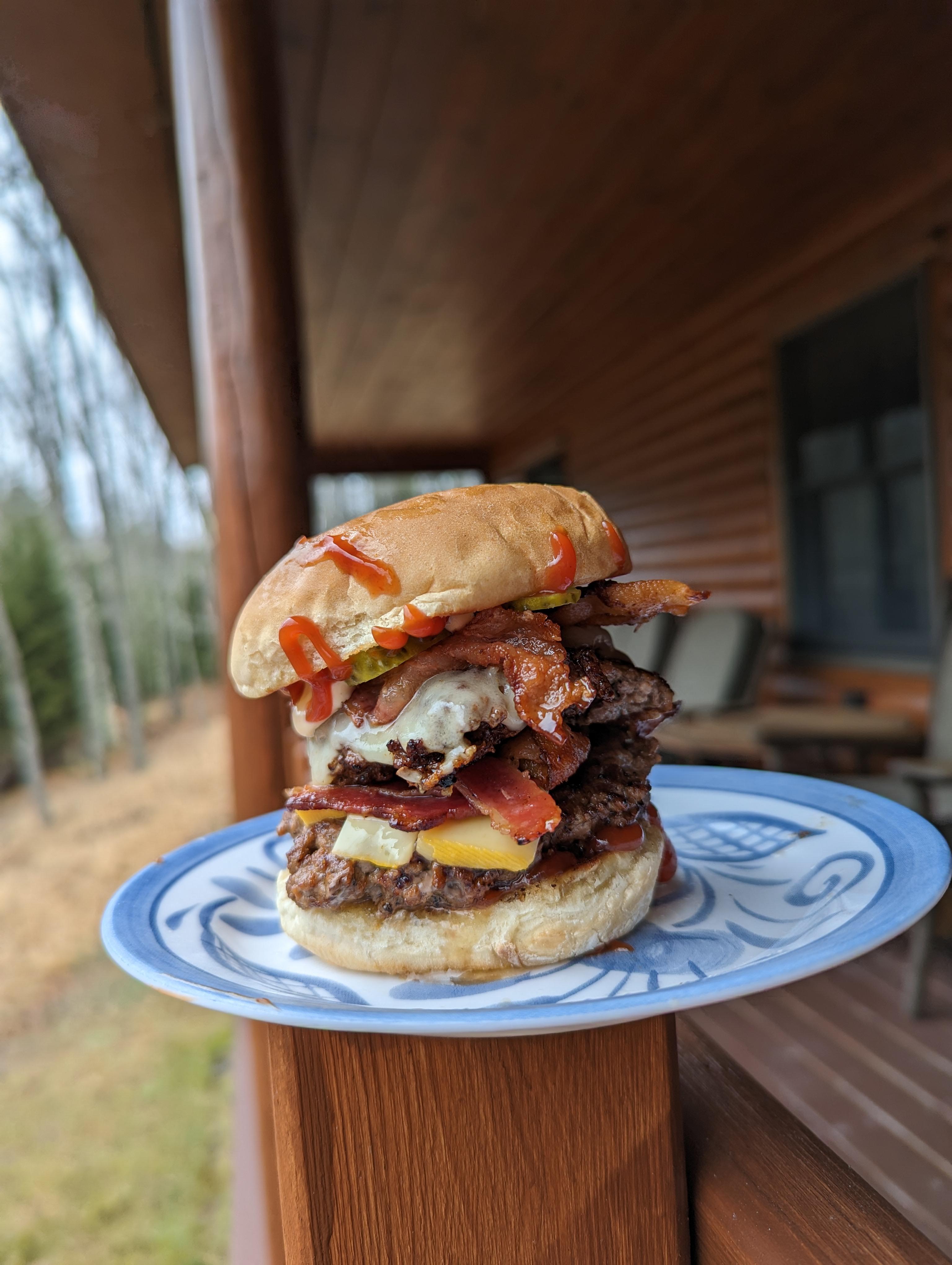 bloody Mary inspired first attempt at a smash burger. r/burgers