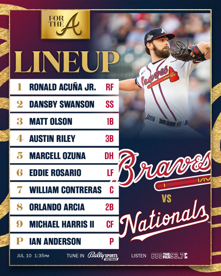 [Braves] Sunday lineup. (7/10 Lineup) r/Braves