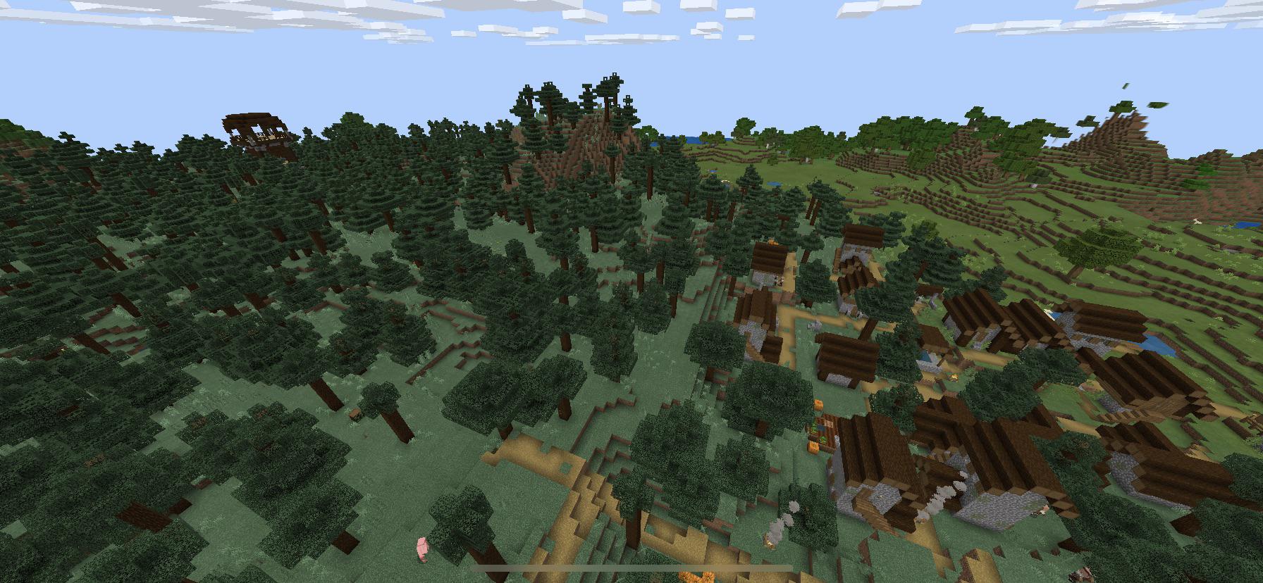 [Bedrock] Taiga Village With Pillager Outpost Right Next to it. Coords