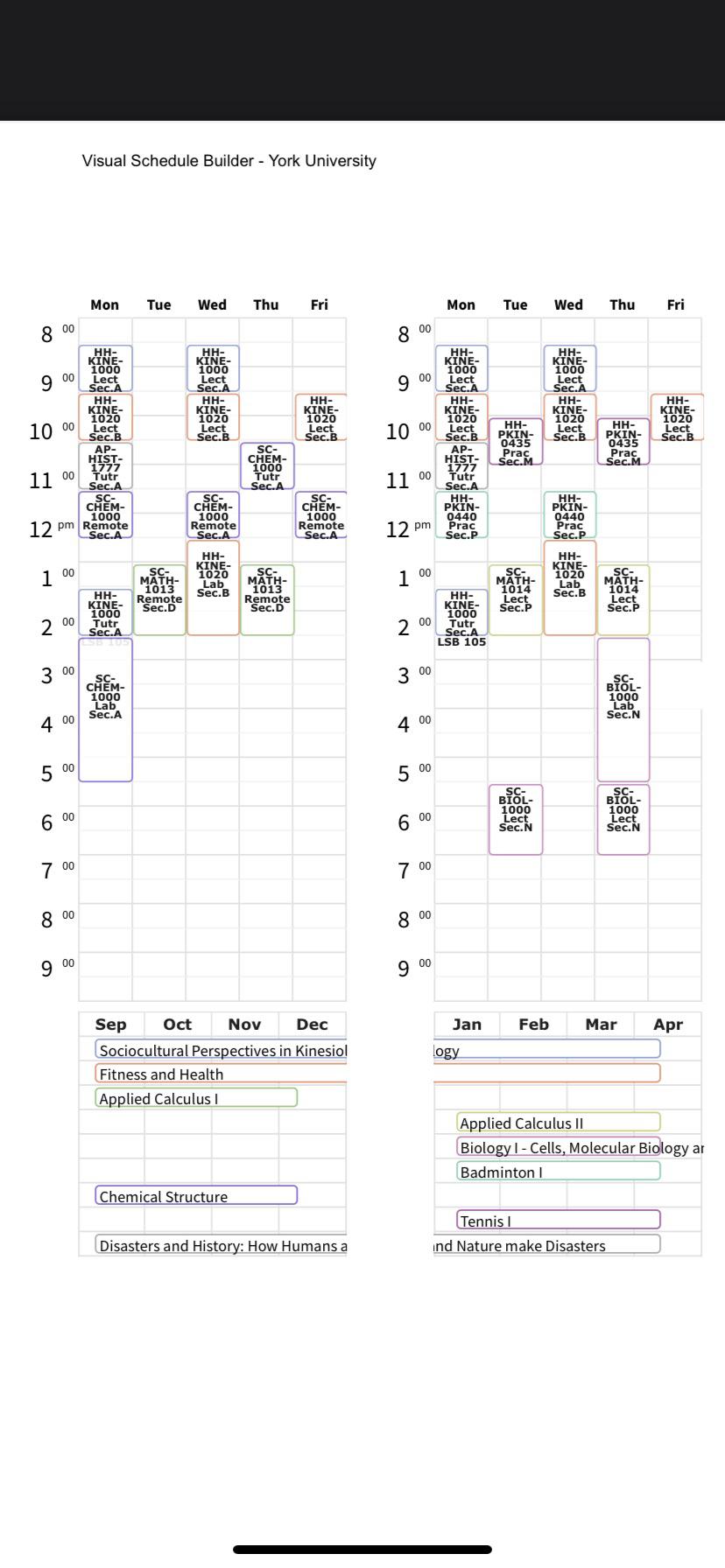 Health science and kinesiology (BSc) at York university timetable