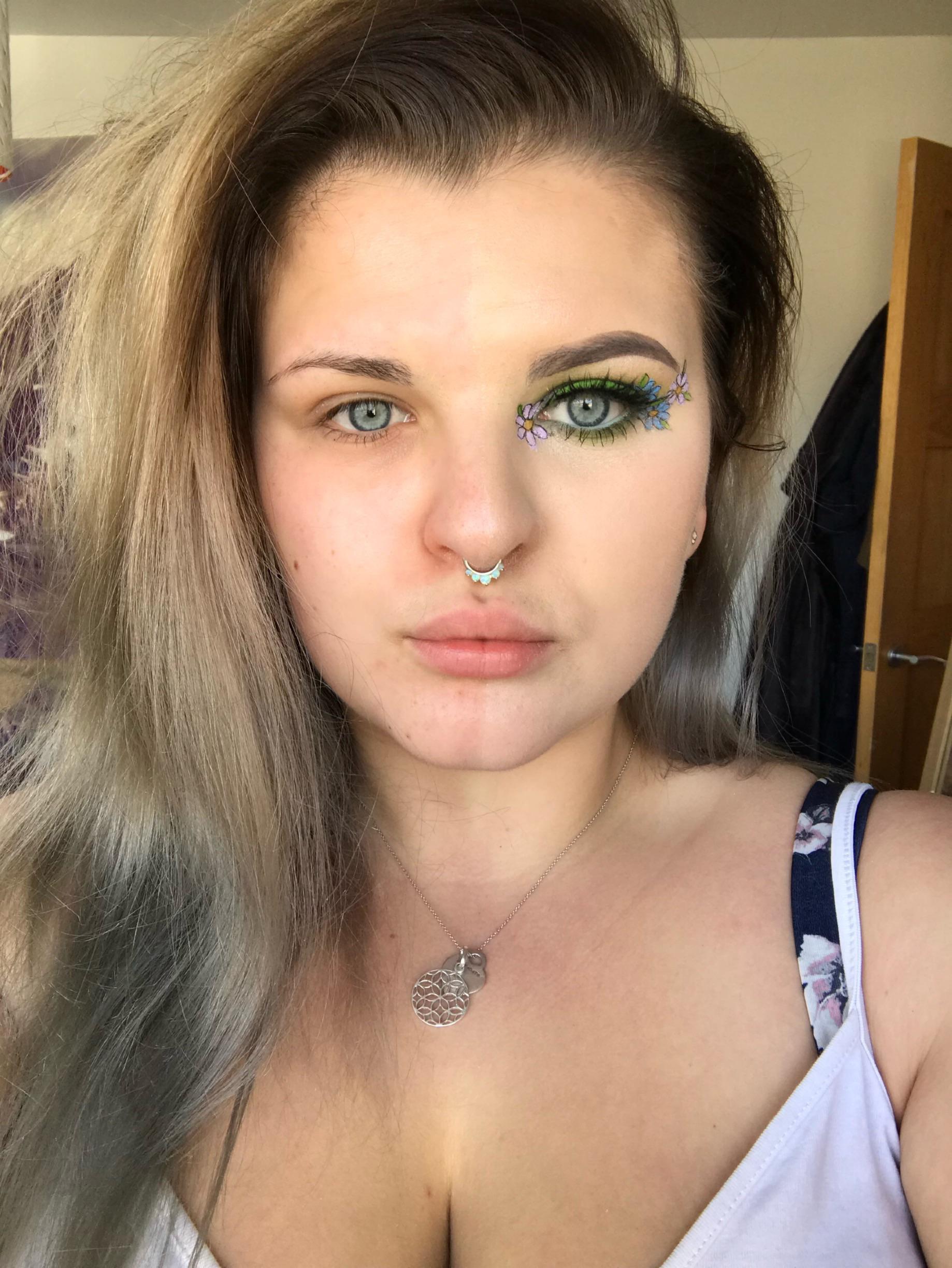 Doing only one eye turned into a half face makeup vs. no makeup r