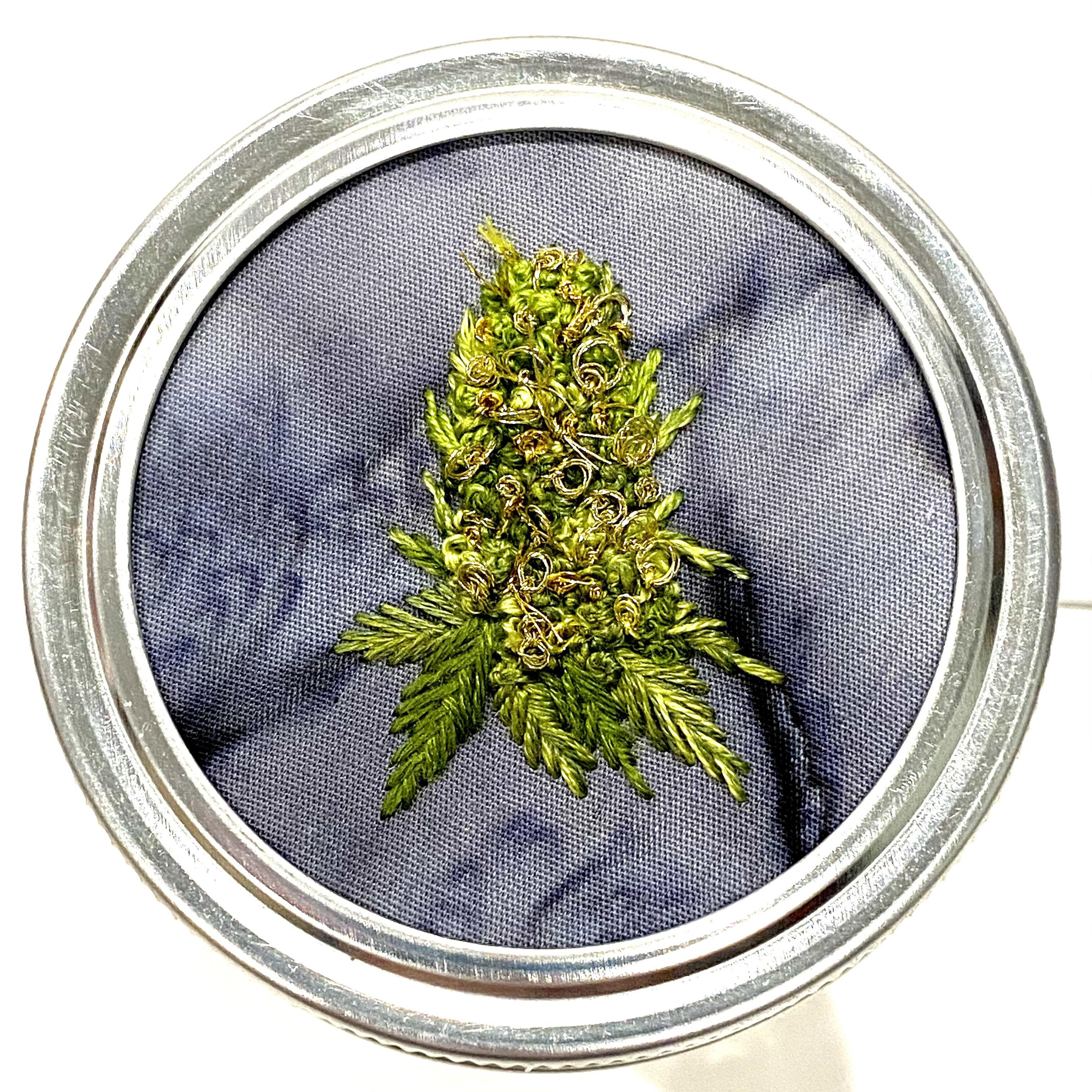 Hand embroidered mason jar lid. Elevate & Create. HealTHCare embroidery