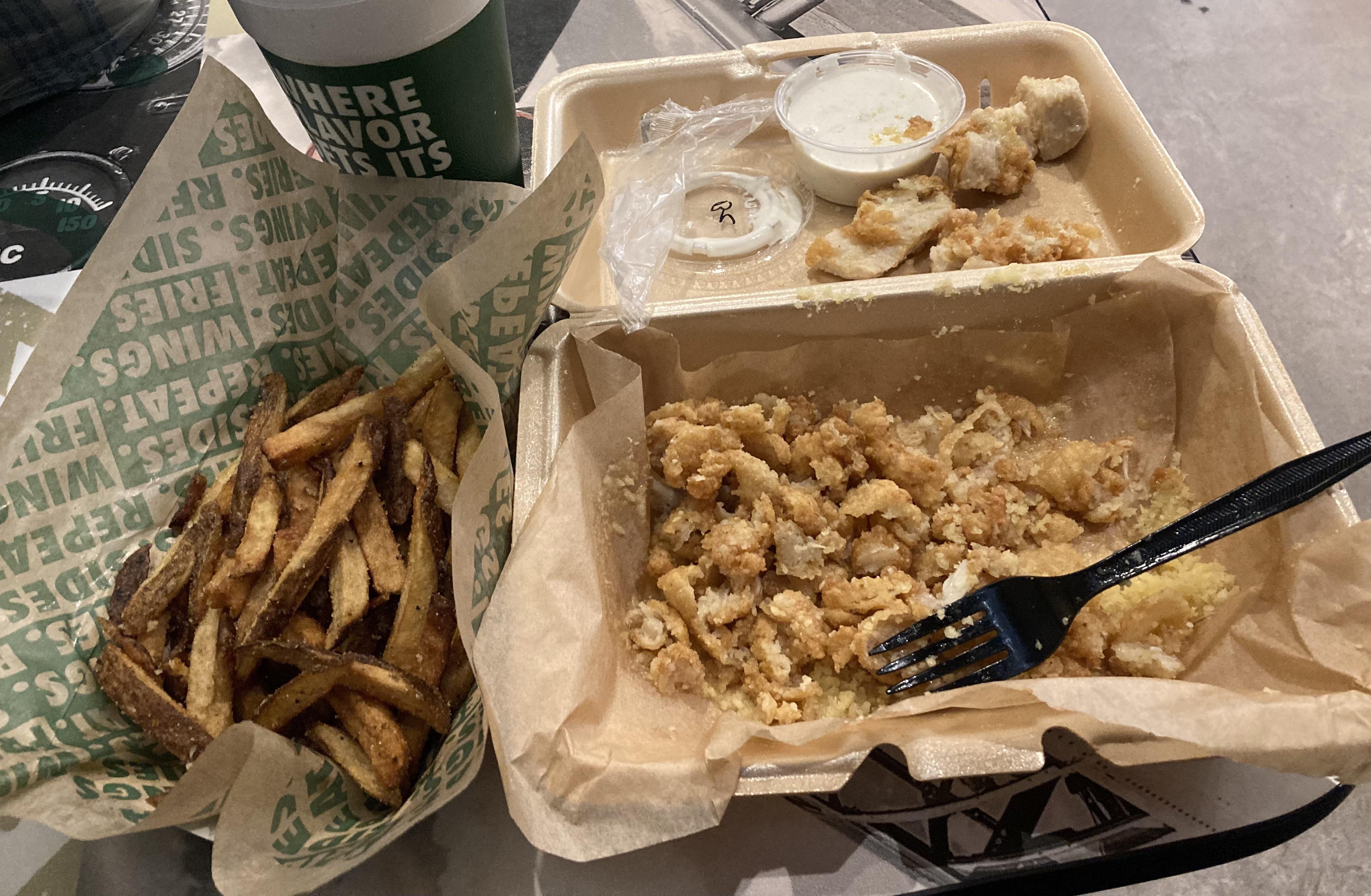 Wing Stop where you pay 15 for fries caked with so much sugar and salt