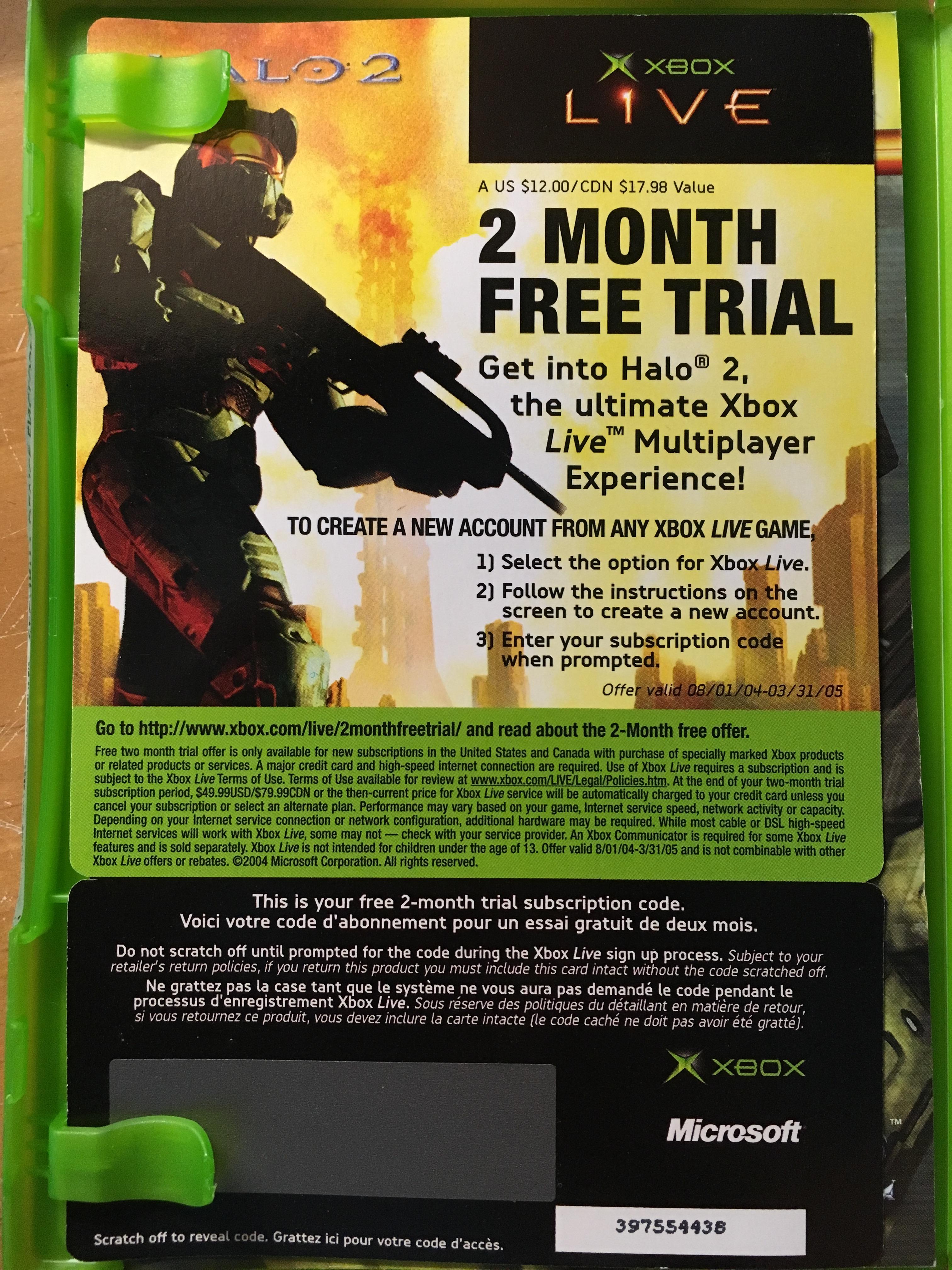 I bought Halo 2 recently and it came with a free two months of Xbox live which expired over 13