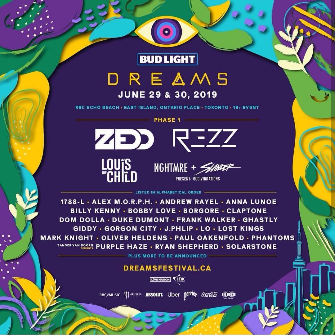 dreams festival 2023 lineup DREAMS Music Festival 2019 Phase 1 Lineup Toronto, ON June 29th and 30th aves