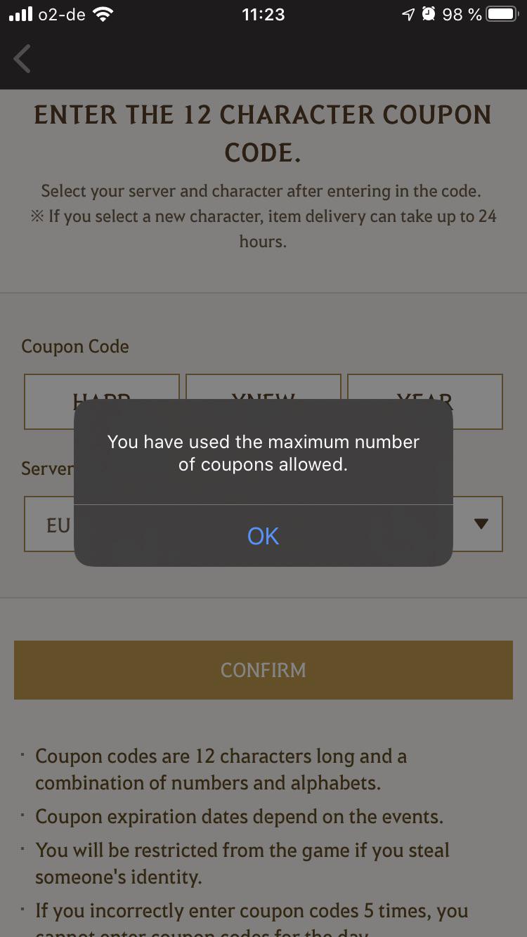 So apparently there is a cap on the amount of coupons you are allowed