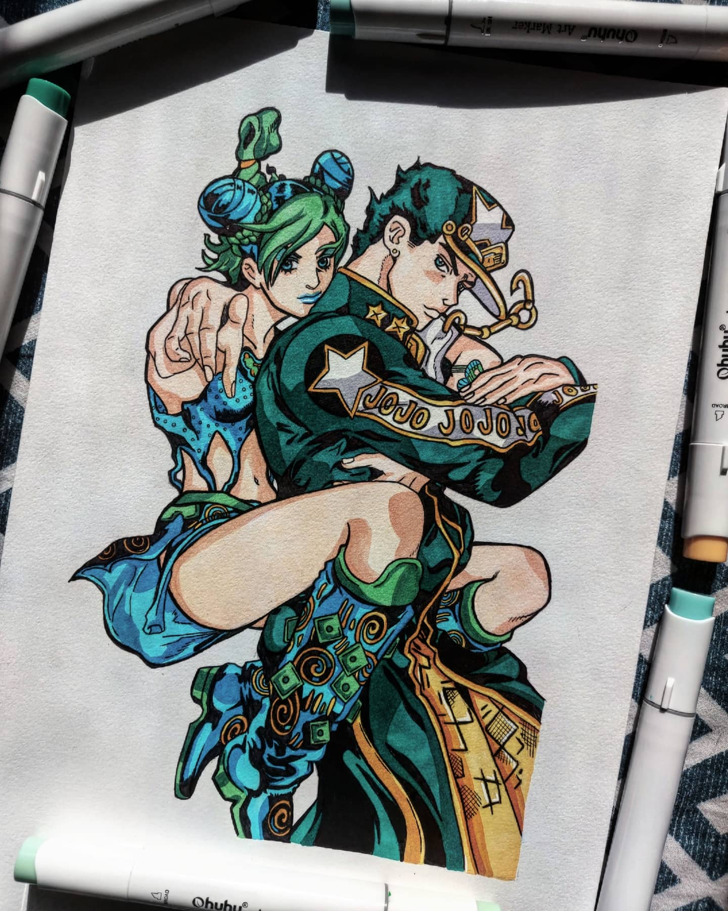 Jotaro and Jolyne! Redrew/referenced a Stone Ocean poster. Used Ohuhu