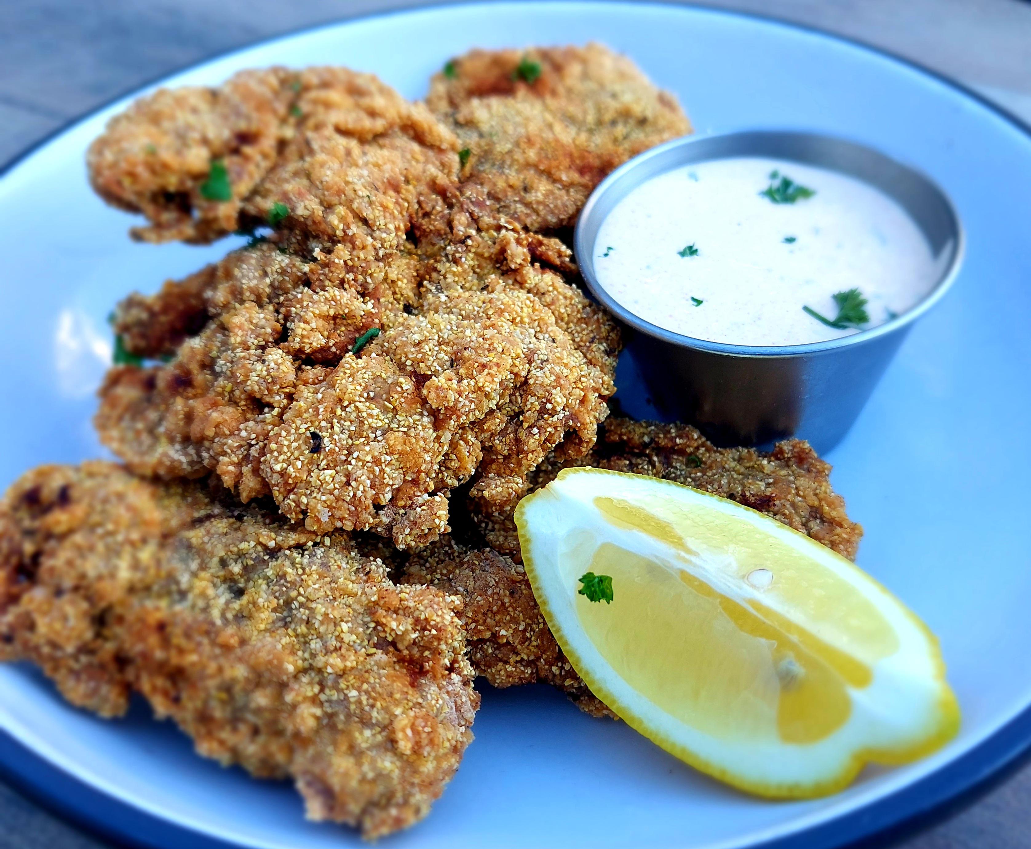 [pro/chef] Cornmeal breaded chicken livers with a spicy remoulade food