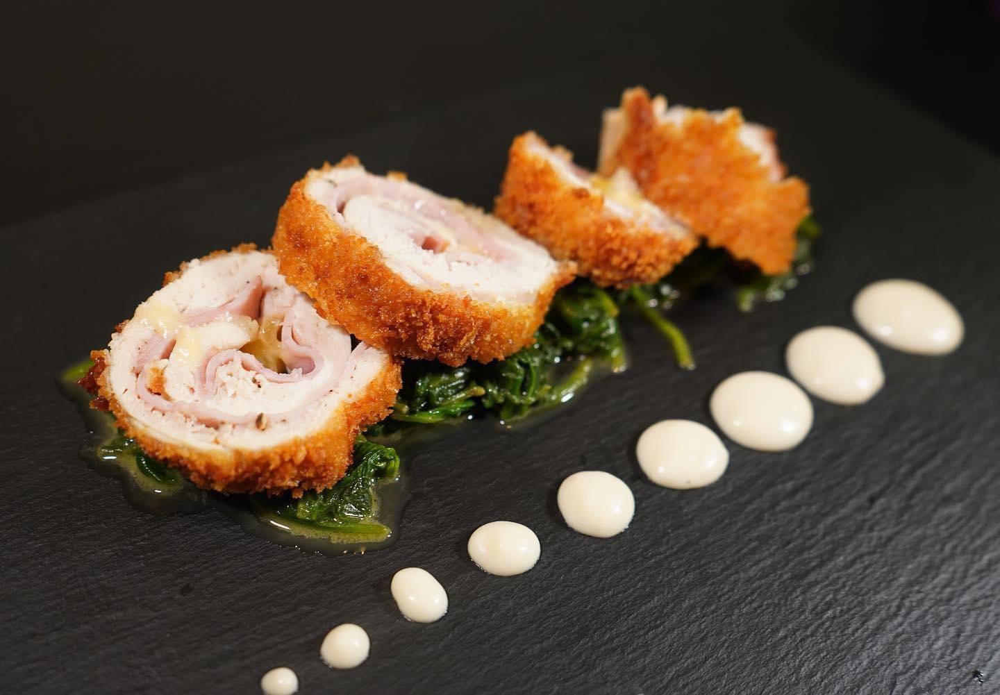 My Chicken Cordon Bleu with sauteed spinach and bechamel r/FoodPorn