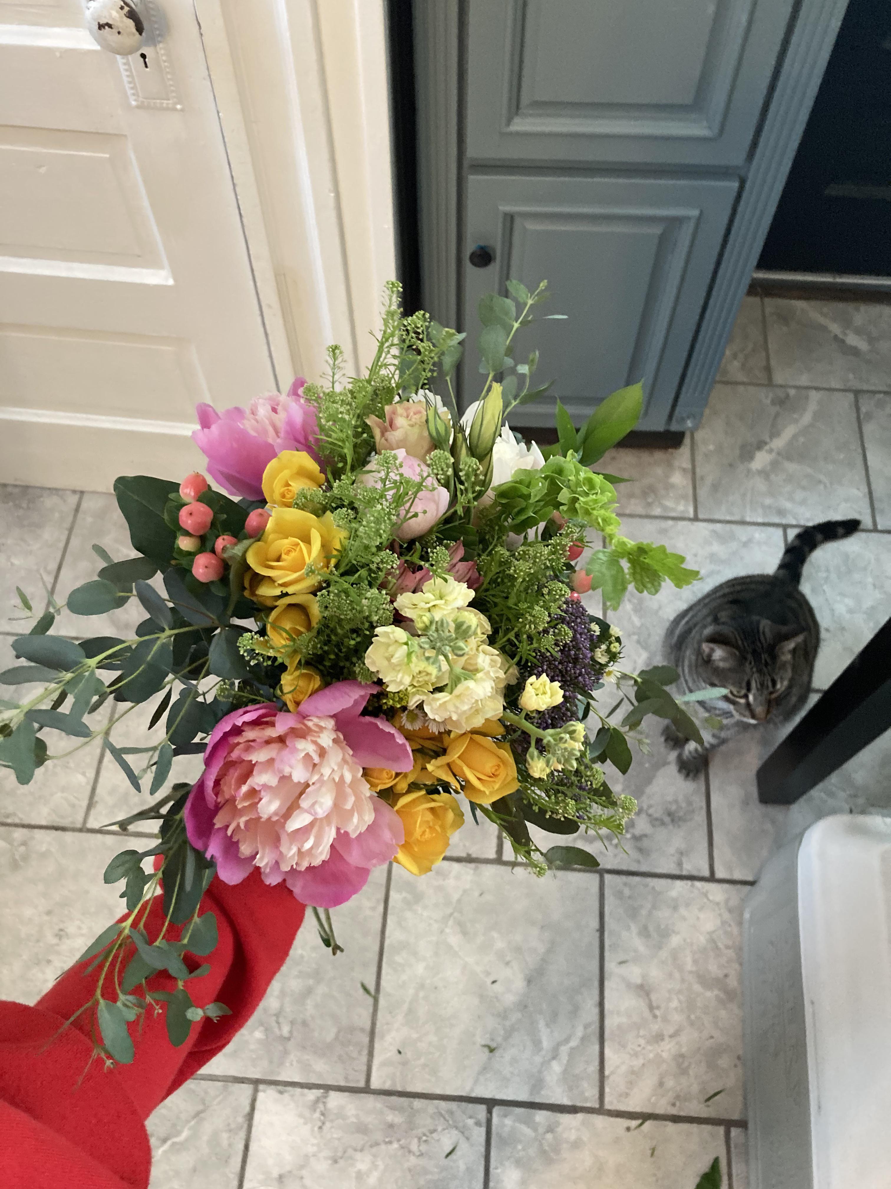 Made my own bouquet for my wedding tomorrow. Flowers from my back yard