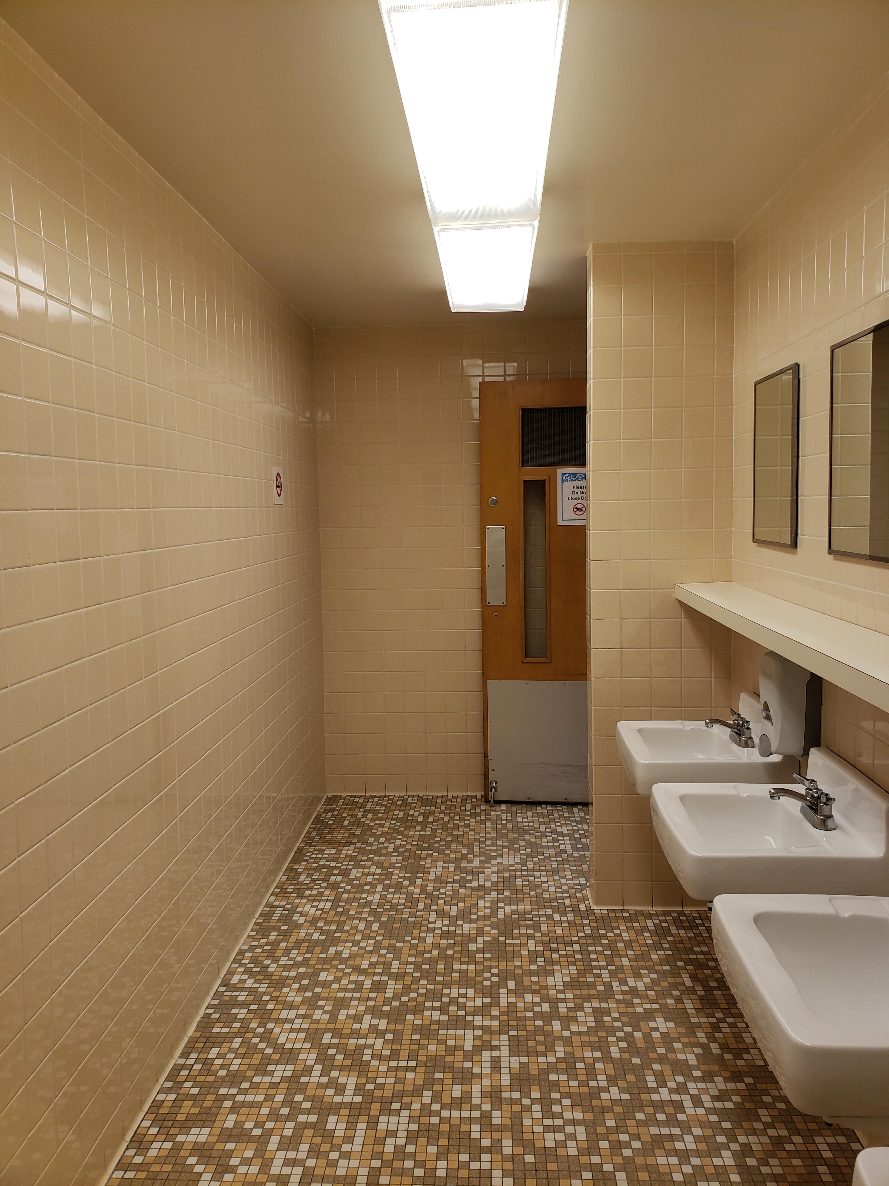 Went in this bathroom that reminded me of The Backrooms even had the buzzing lights r