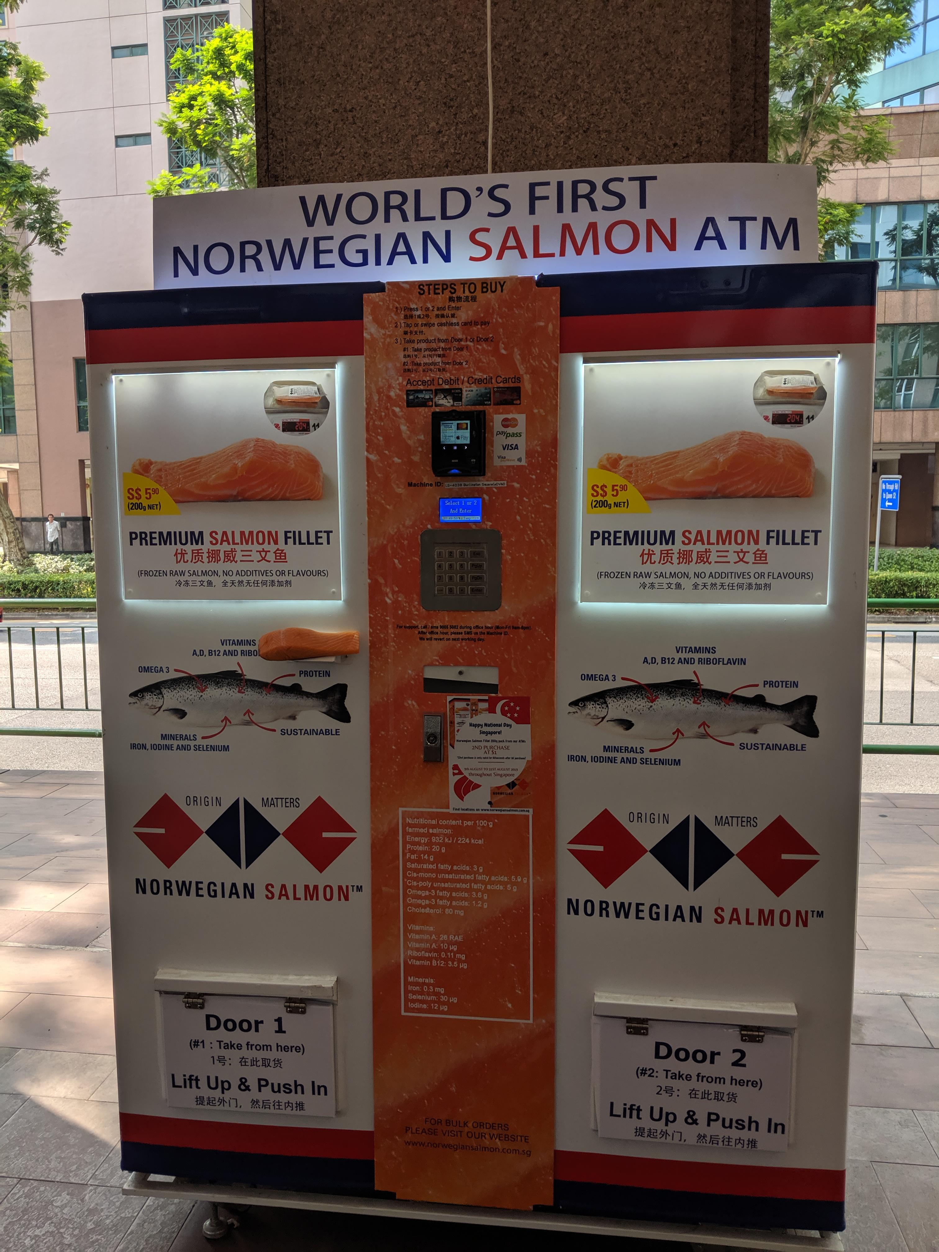 Norwegian salmon vending machine in Singapore, apparently the world's