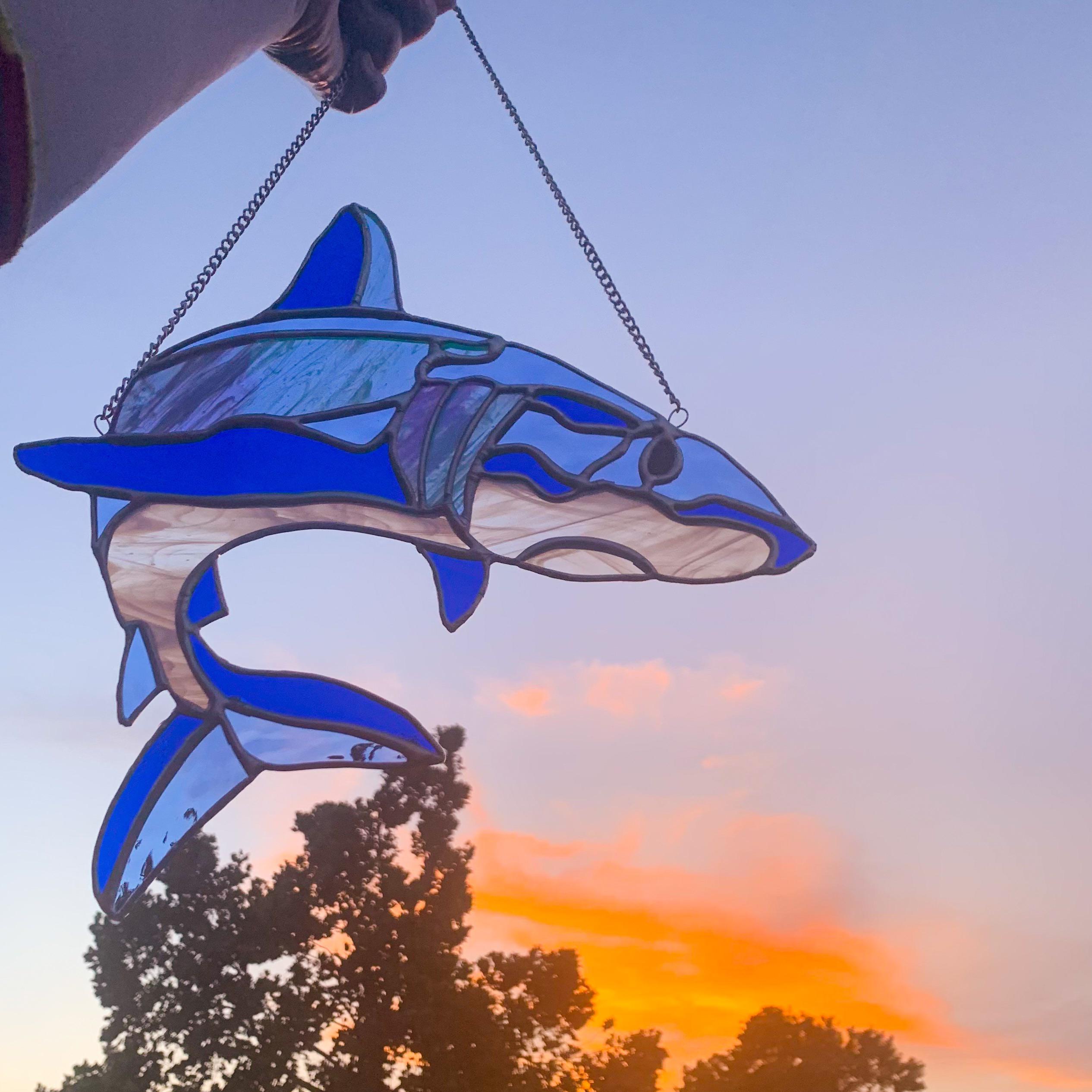 A stained glass shark suncatcher I made r/sharks