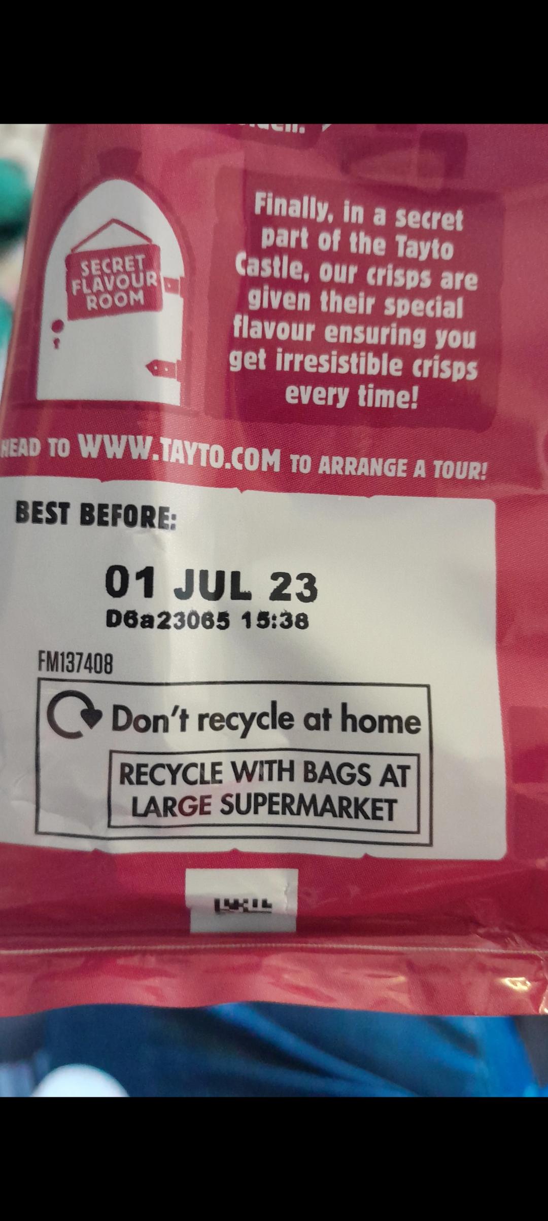 Recycling message on my tayto crisps packet r/northernireland
