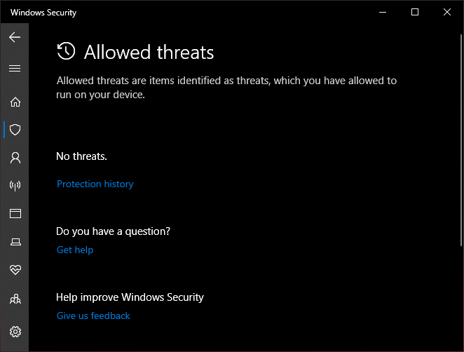 Microsoft Defender Antivirus allowed threats empty? This occurred