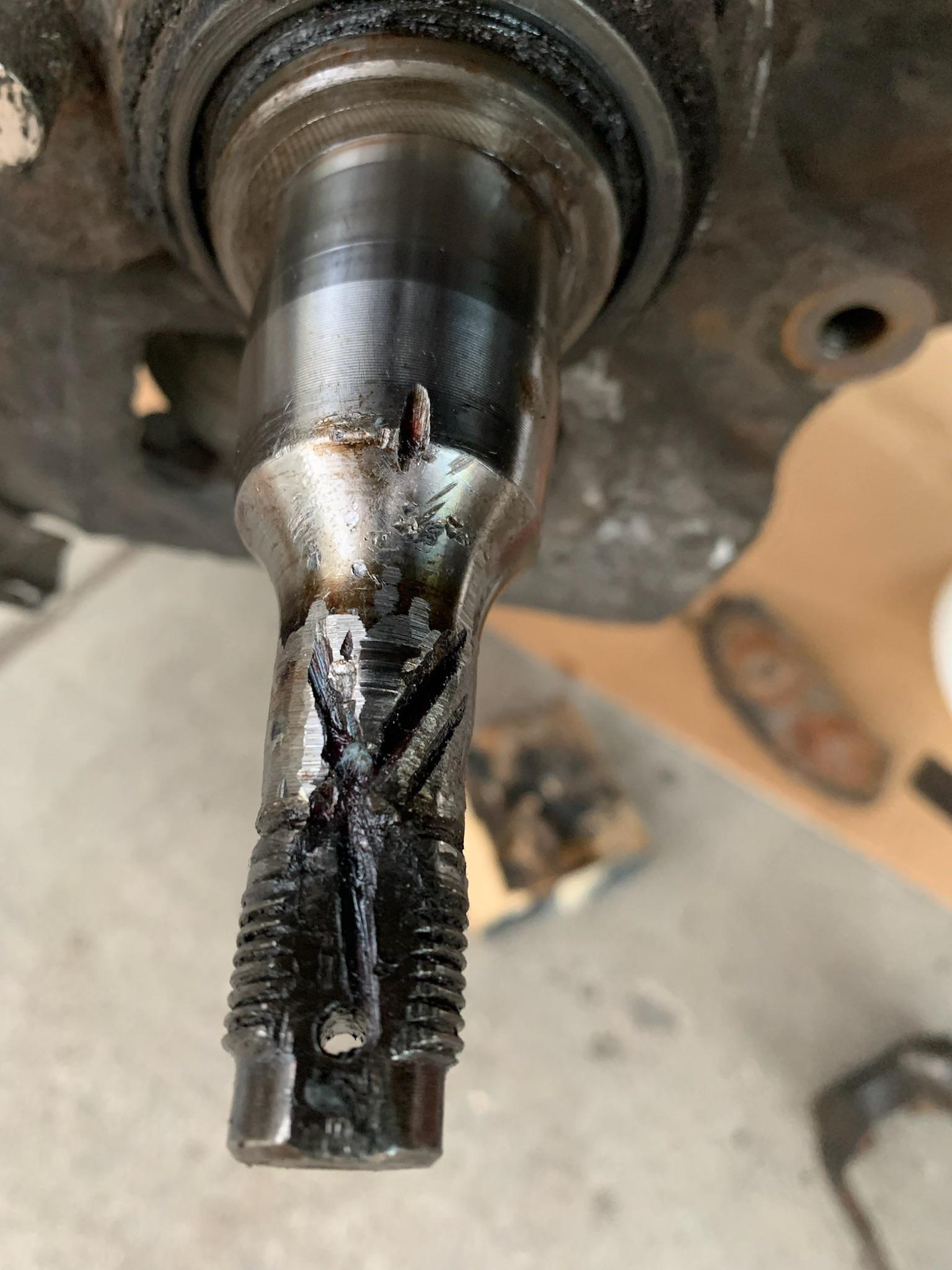 Steering knuckle spindle on a Ranger. Axle nut had backed out far