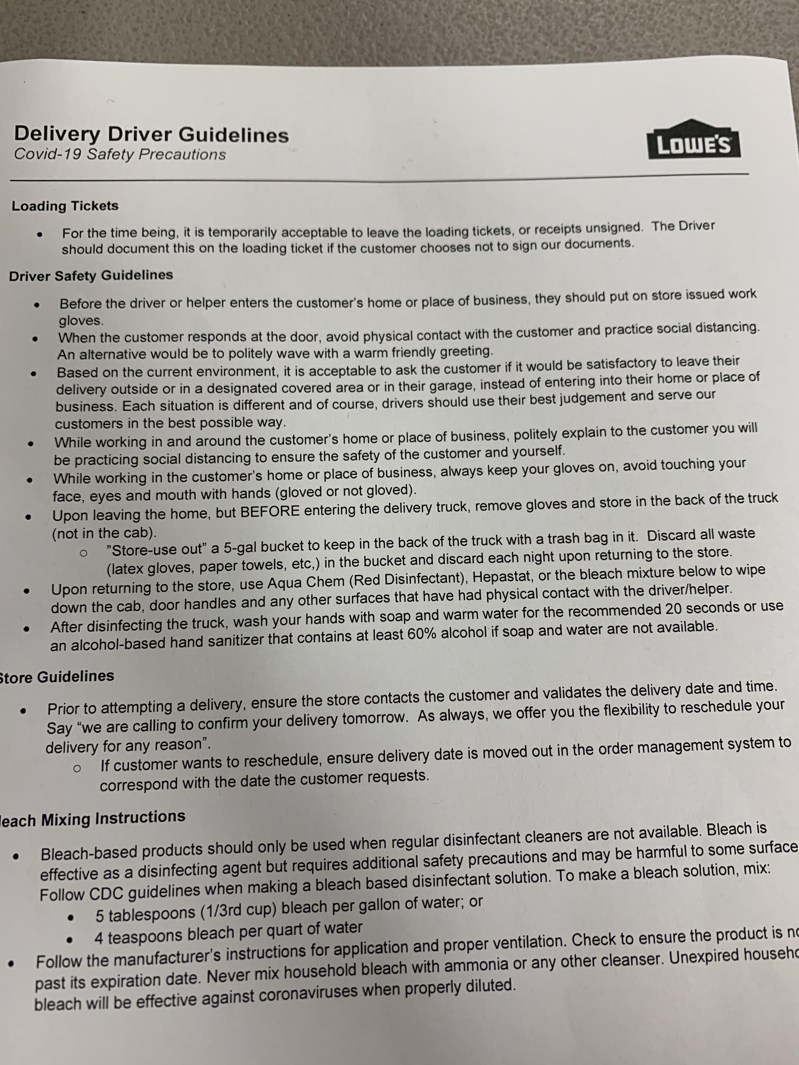 Delivery and Covid19 r/Lowes