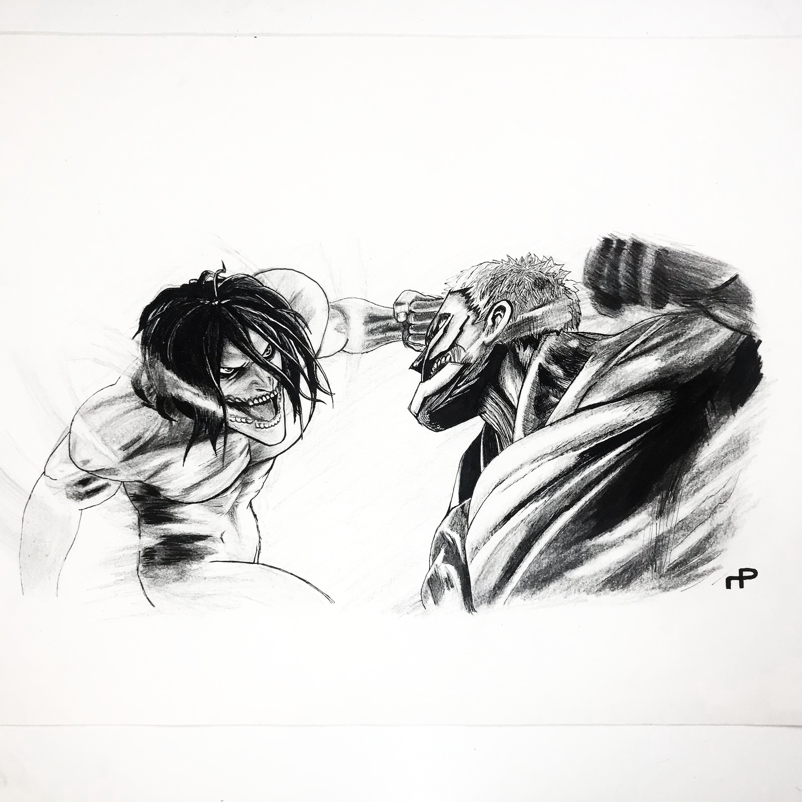 My drawing of Eren vs Armored Titan, hope you guys like it! r