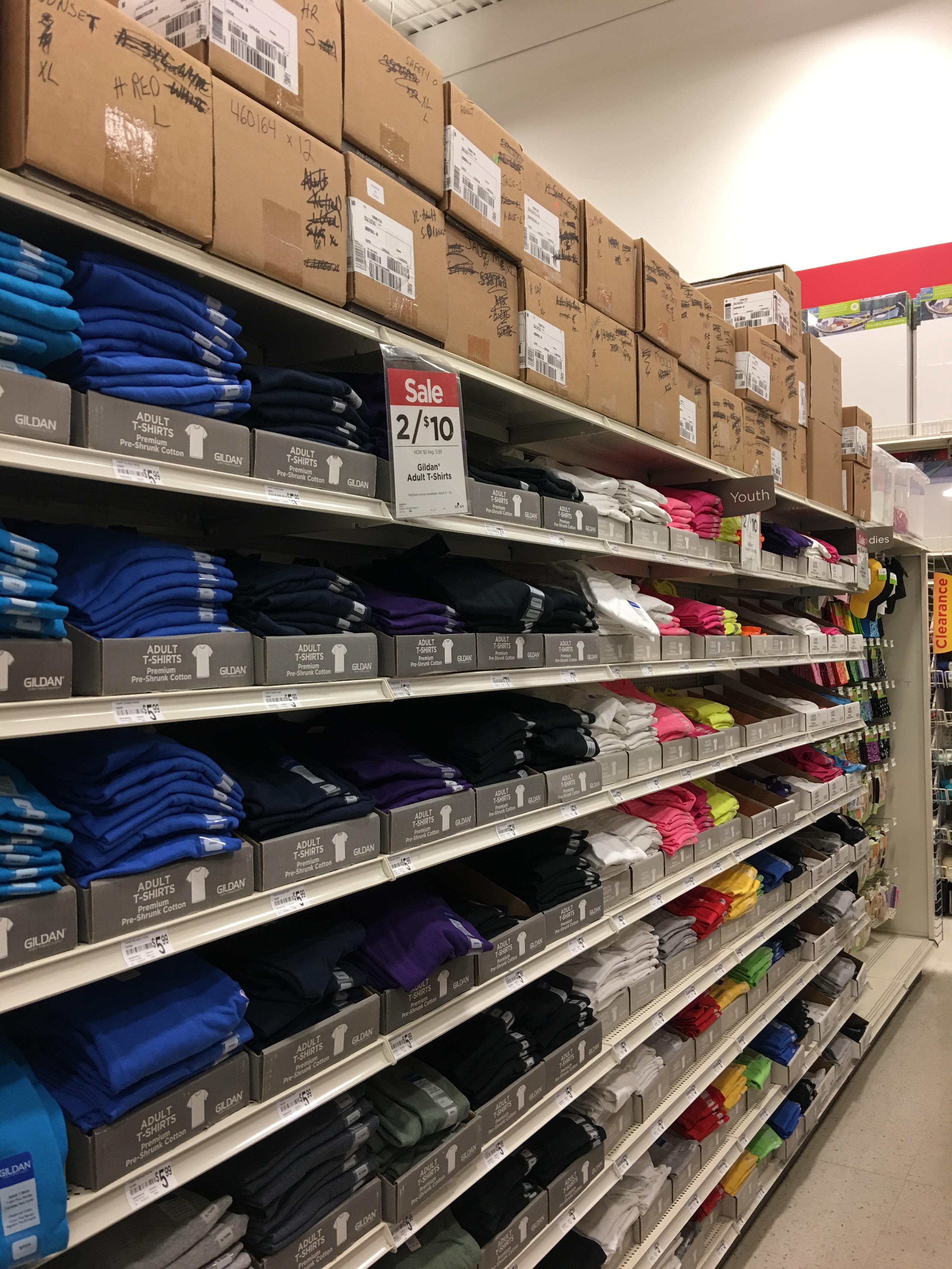 I had no idea but Michaels has tons of cheap, plain tee shirts for iron