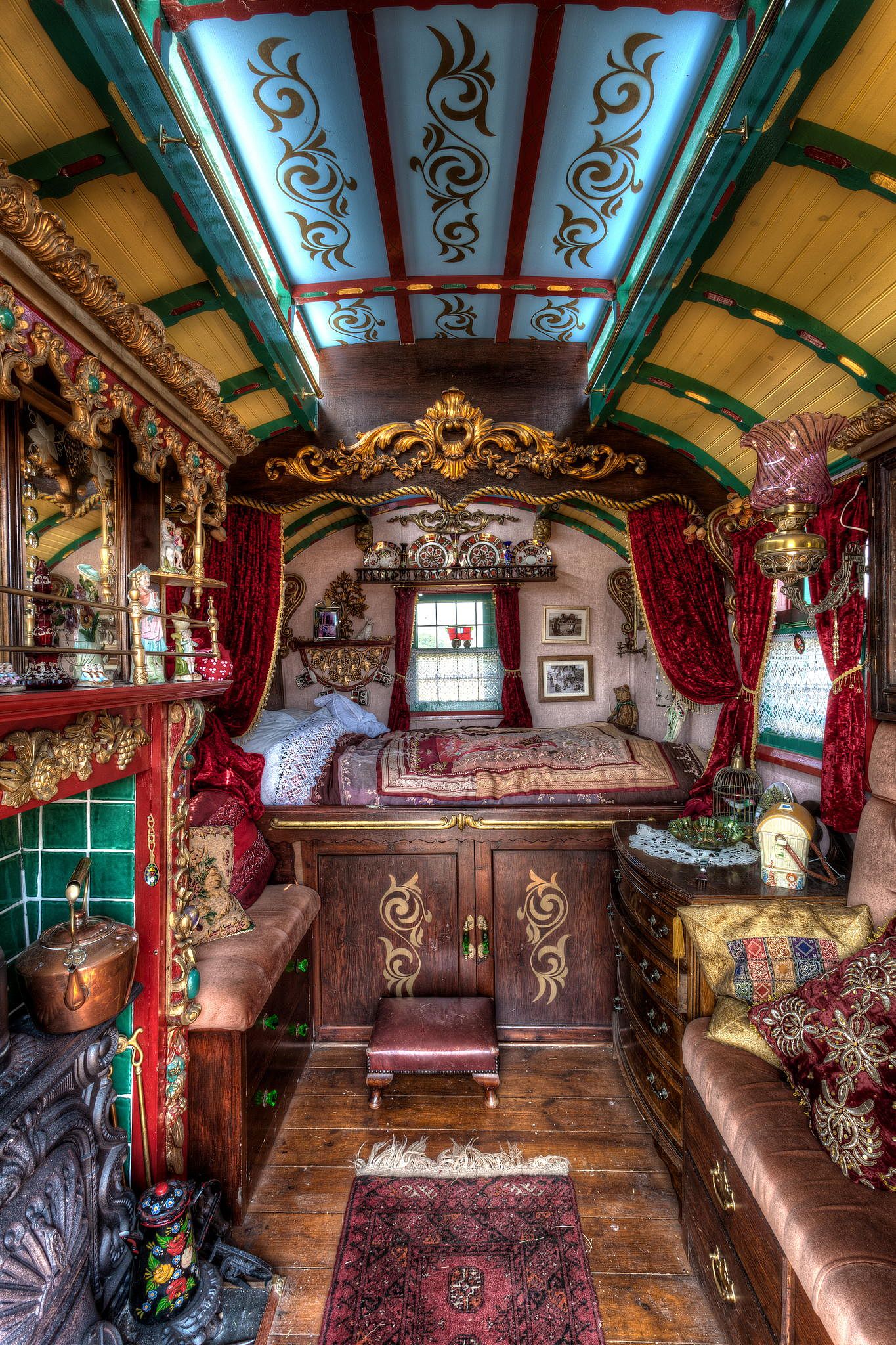 The interior of a Romani (Gypsy) owned, horsedrawn caravan, built in