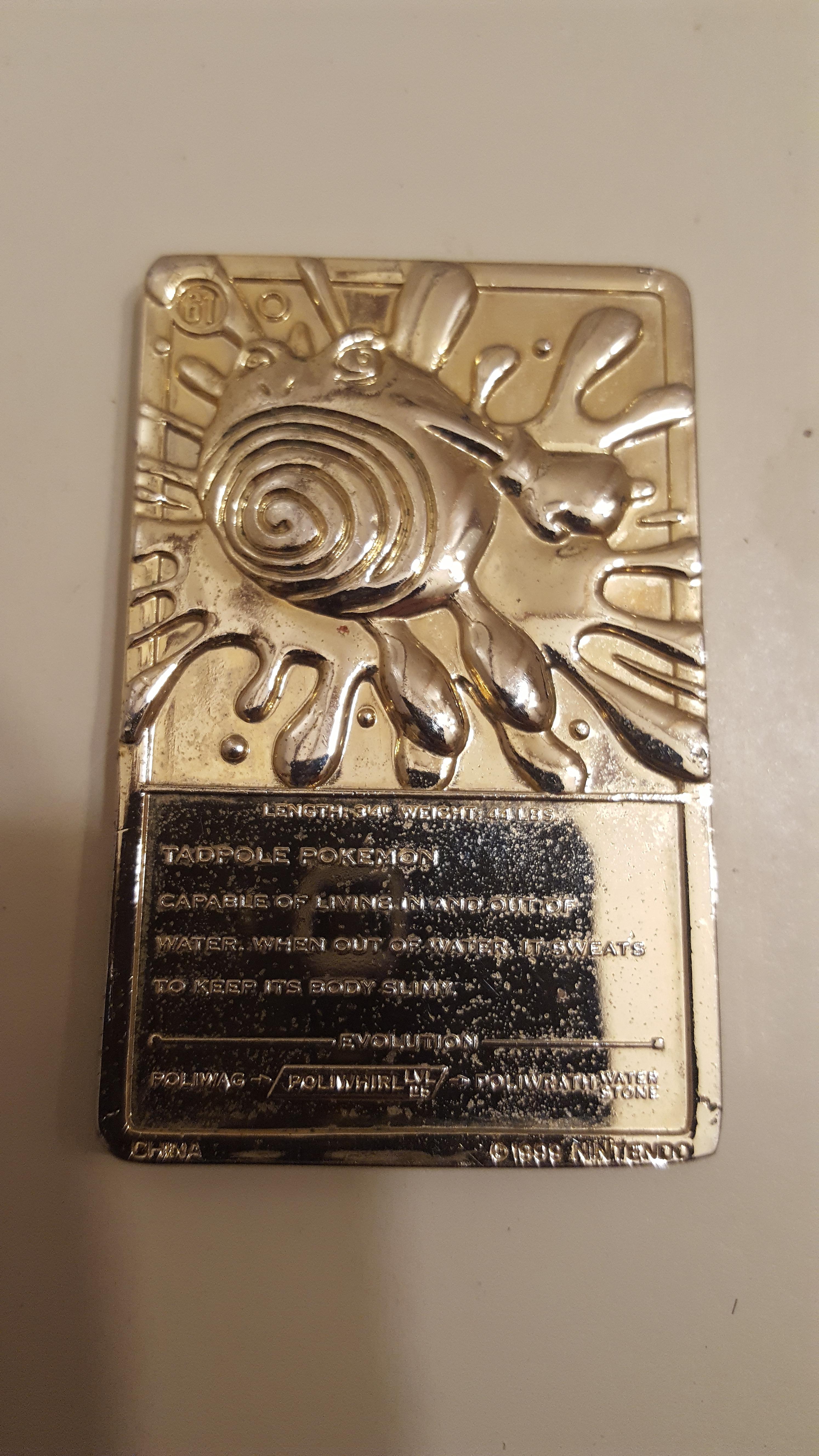 this is my gold plated poliwhirl pokemon card from 1999 gaming